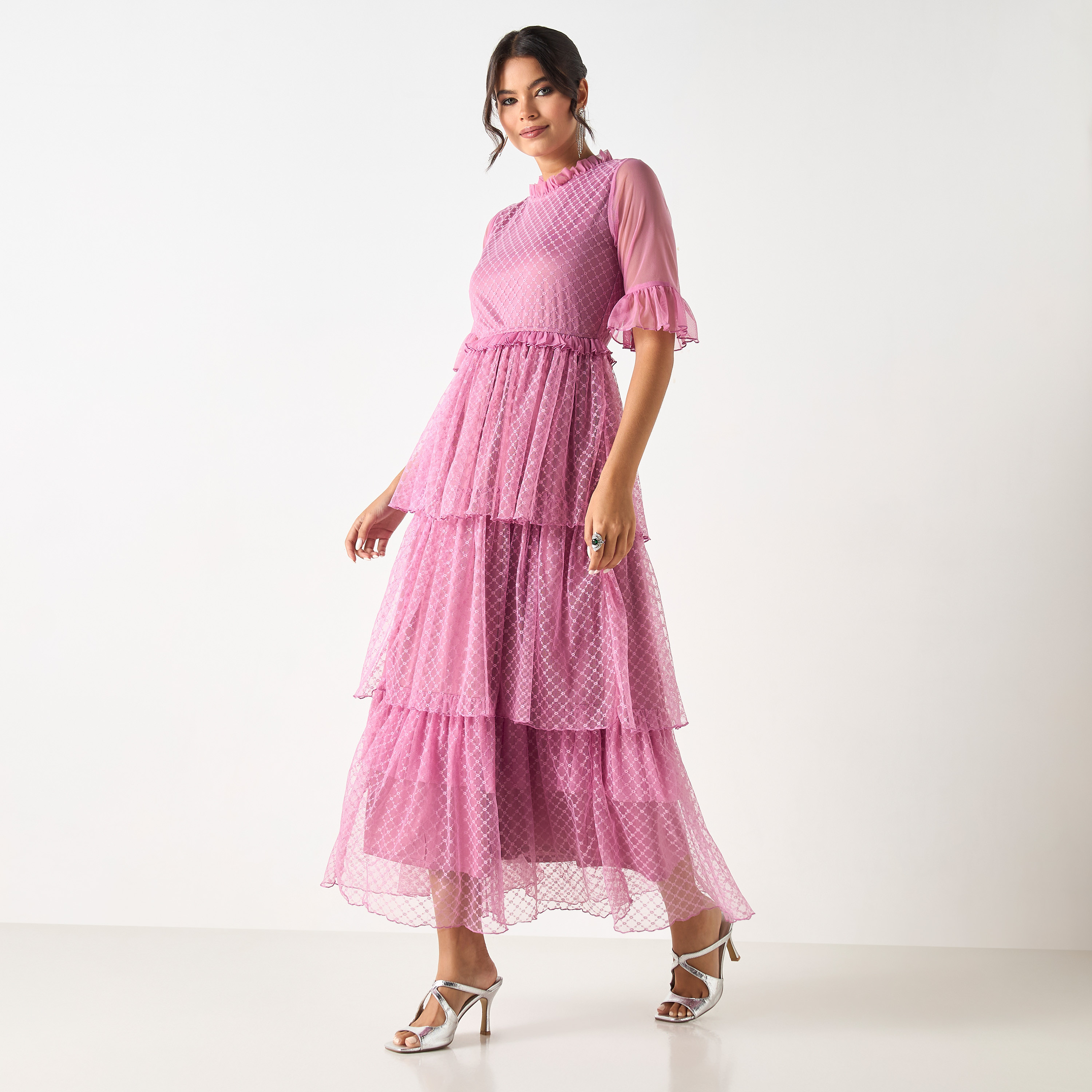 Si Noir All-Over Lace Tiered Dress with Short Sleeves - for Mom-women-clothing-dresses-image-3