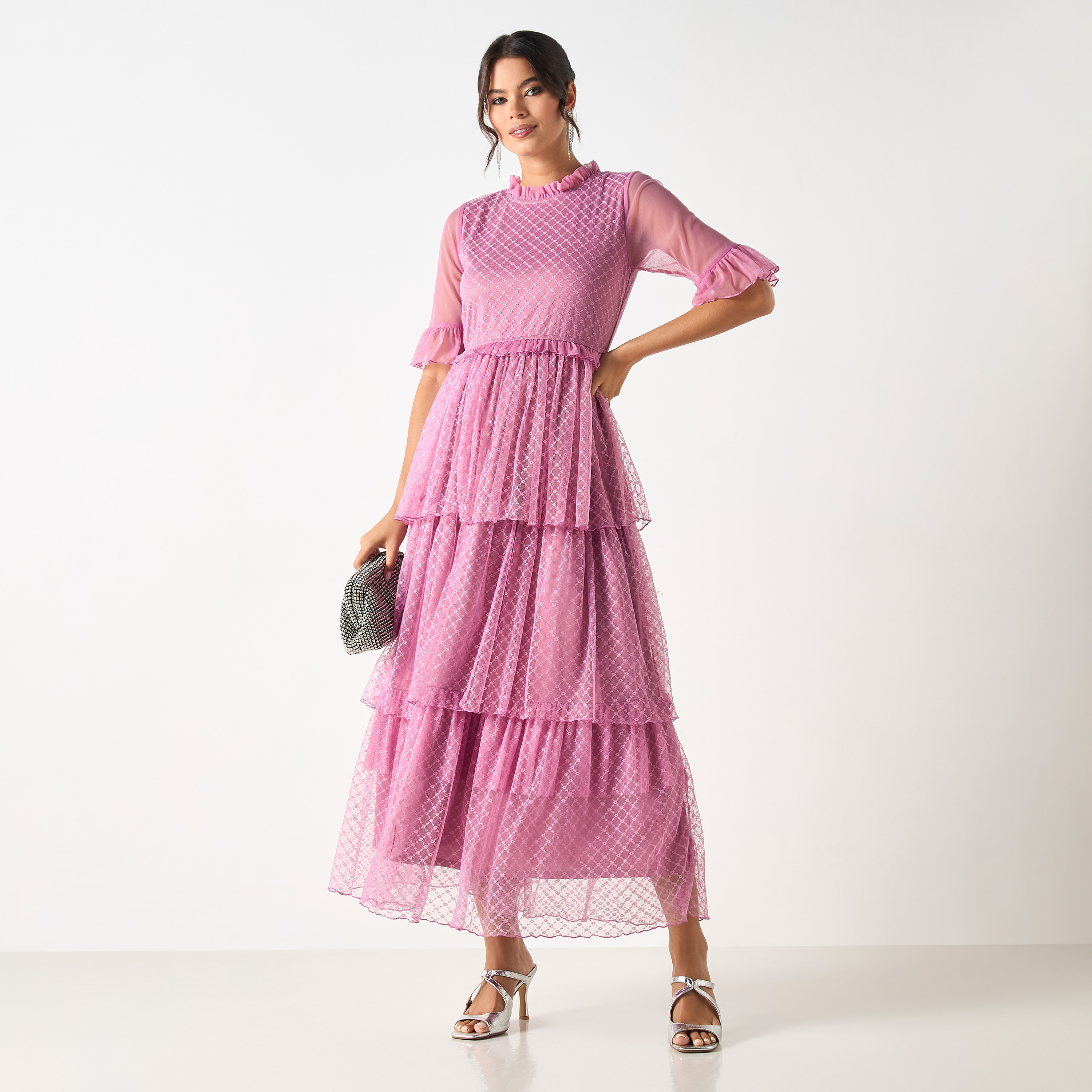 Si Noir All-Over Lace Tiered Dress with Short Sleeves - for Mom-women-clothing-dresses-image-4
