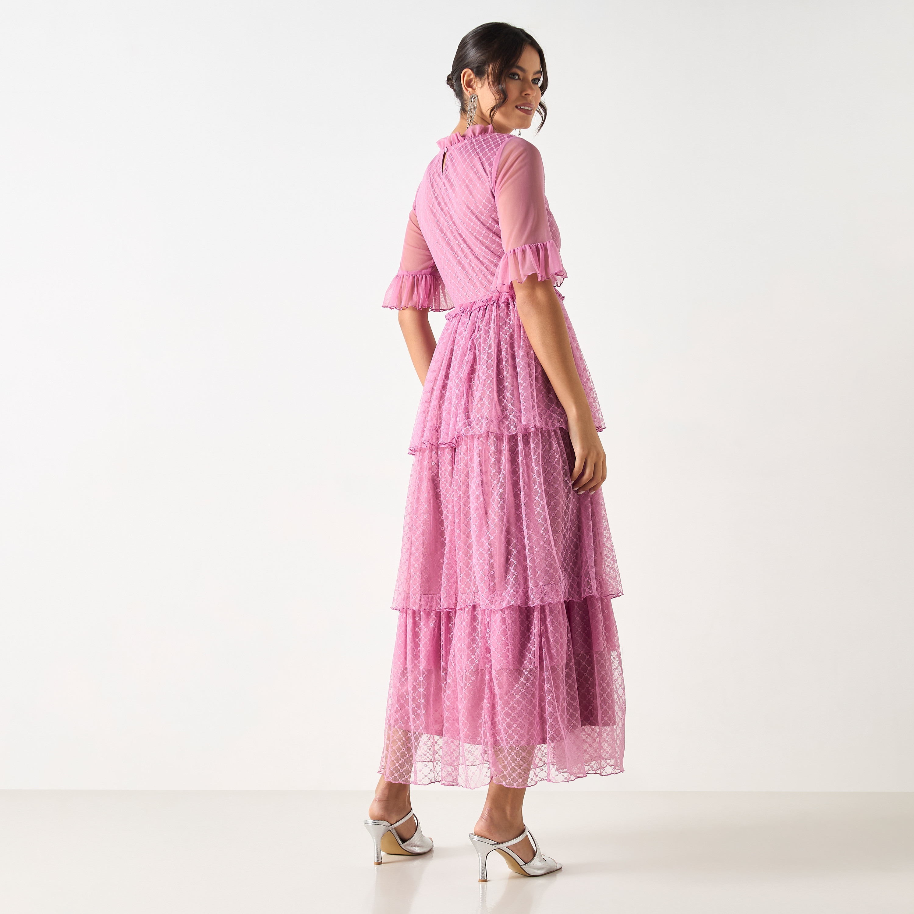 Si Noir All-Over Lace Tiered Dress with Short Sleeves - for Mom-women-clothing-dresses-image-5