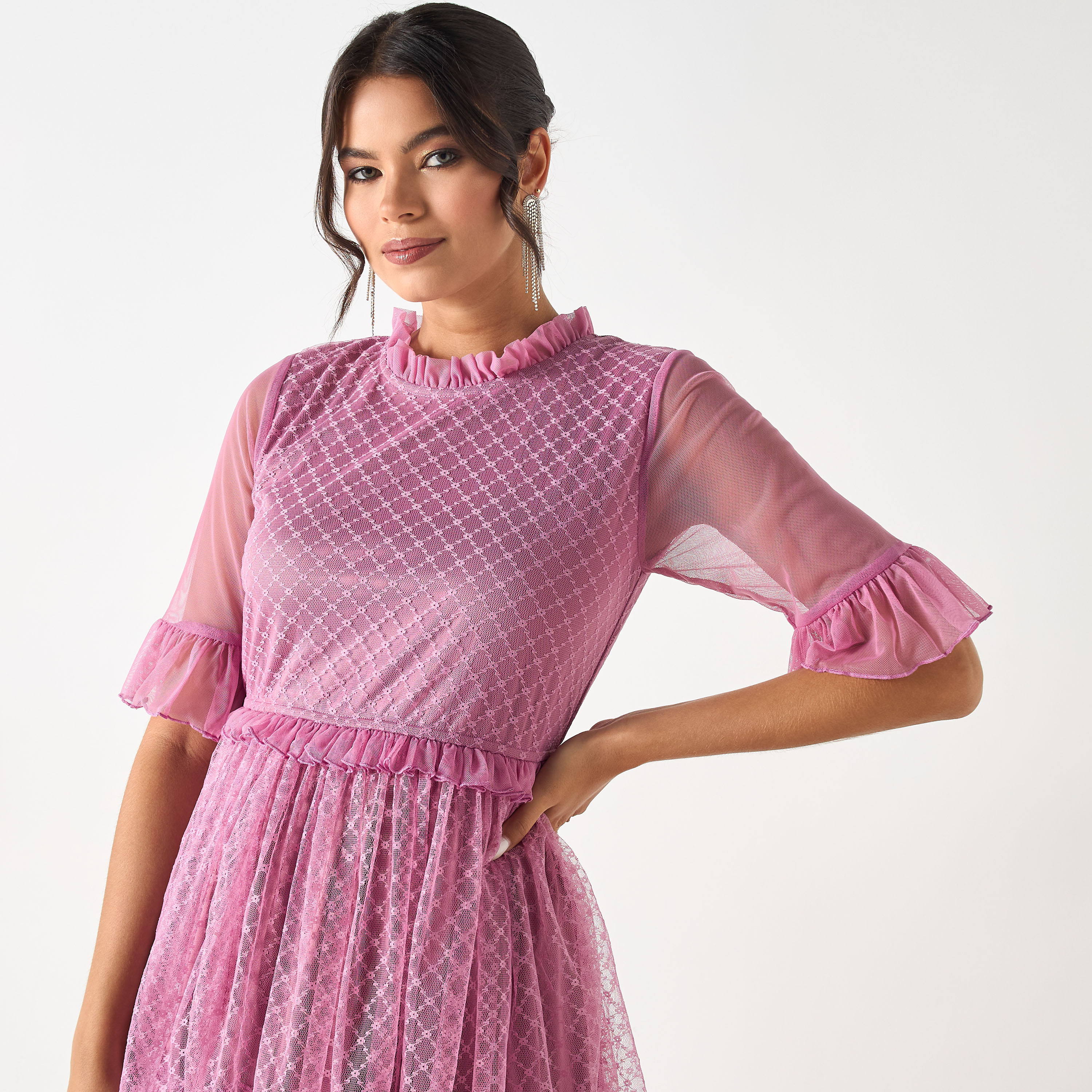 Si Noir All-Over Lace Tiered Dress with Short Sleeves - for Mom-women-clothing-dresses-image-6