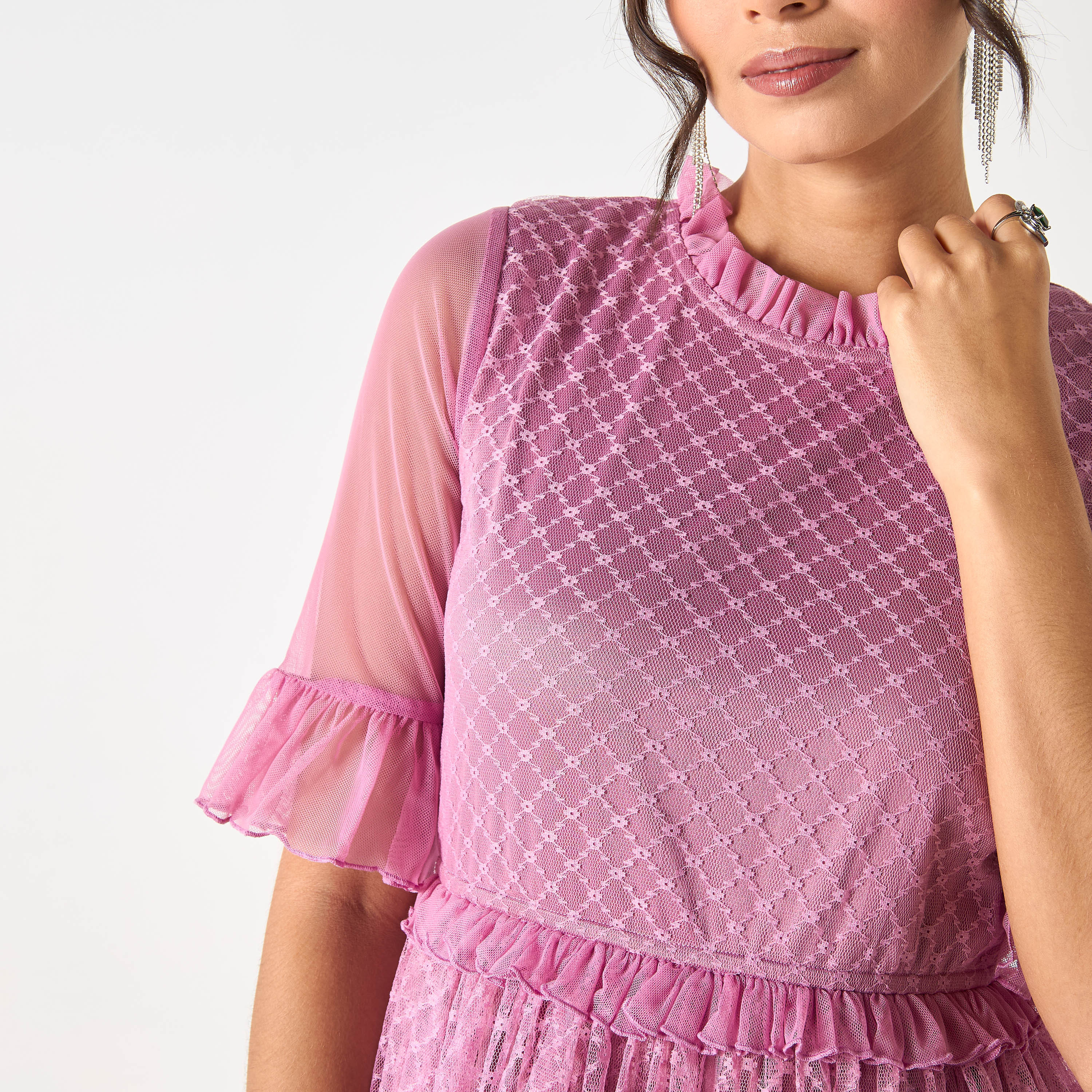 Si Noir All-Over Lace Tiered Dress with Short Sleeves - for Mom-women-clothing-dresses-image-8