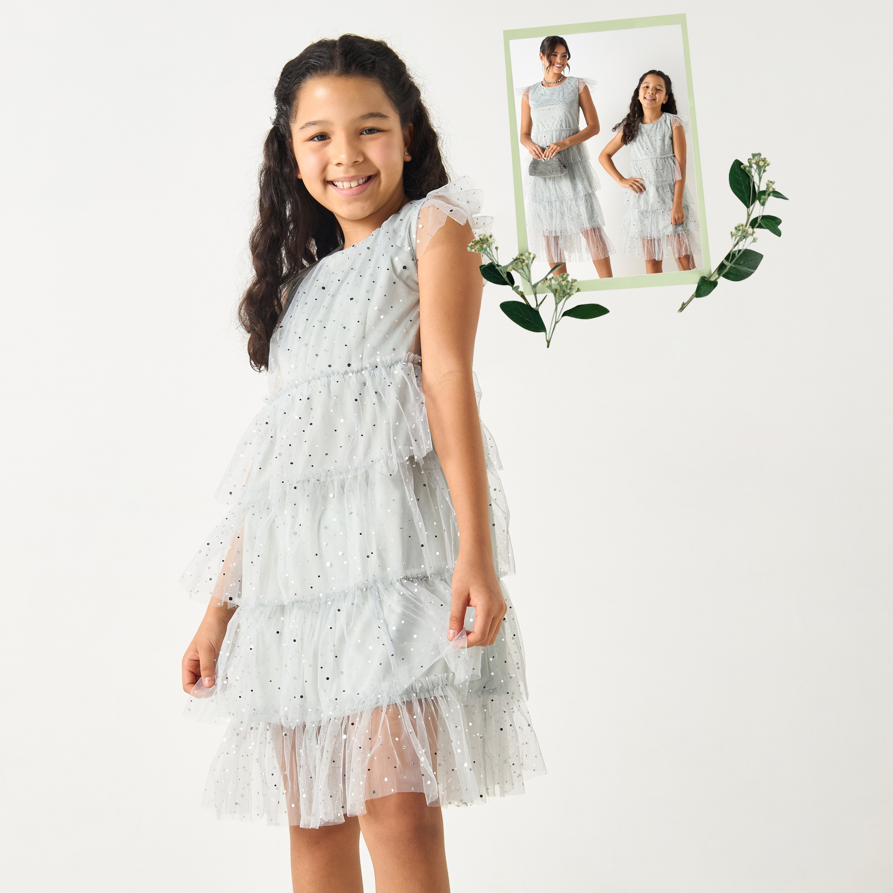 Si Noir All-Over Lace Tiered Dress with Glitter Detail - for Girls-girls-clothing-dressesandjumpsuits-image-1