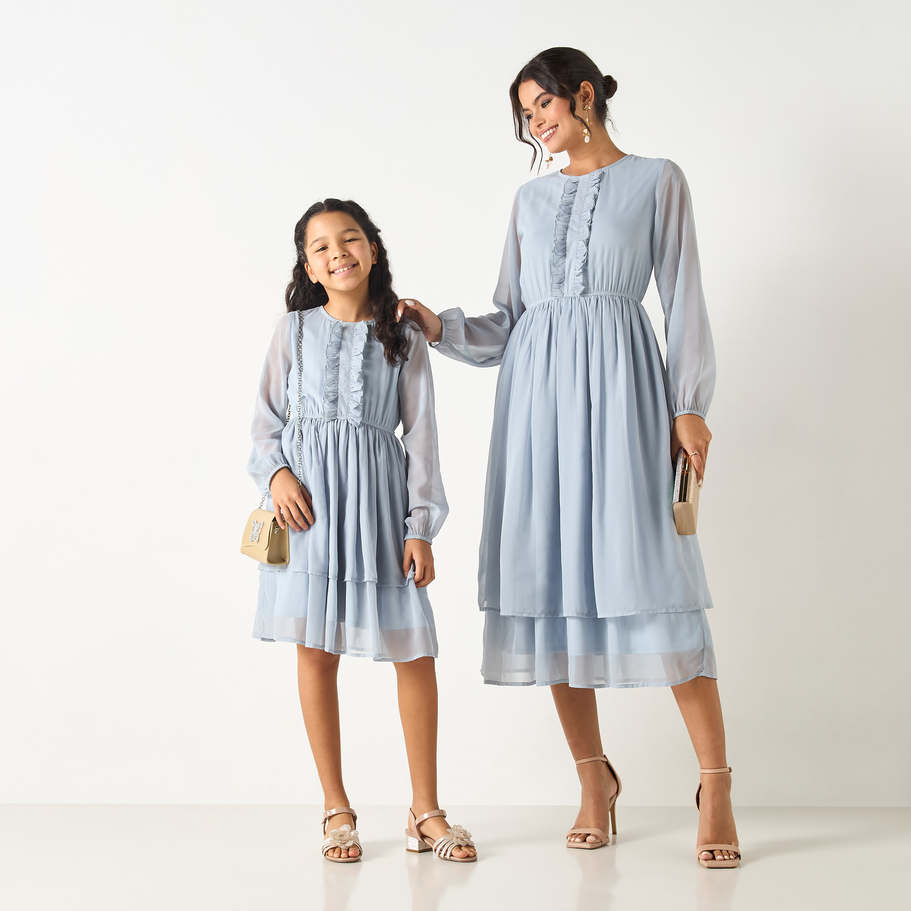 Si Noir Solid Layered Dress with Ruffle Detail - for Girls-girls-clothing-dressesandjumpsuits-image-2