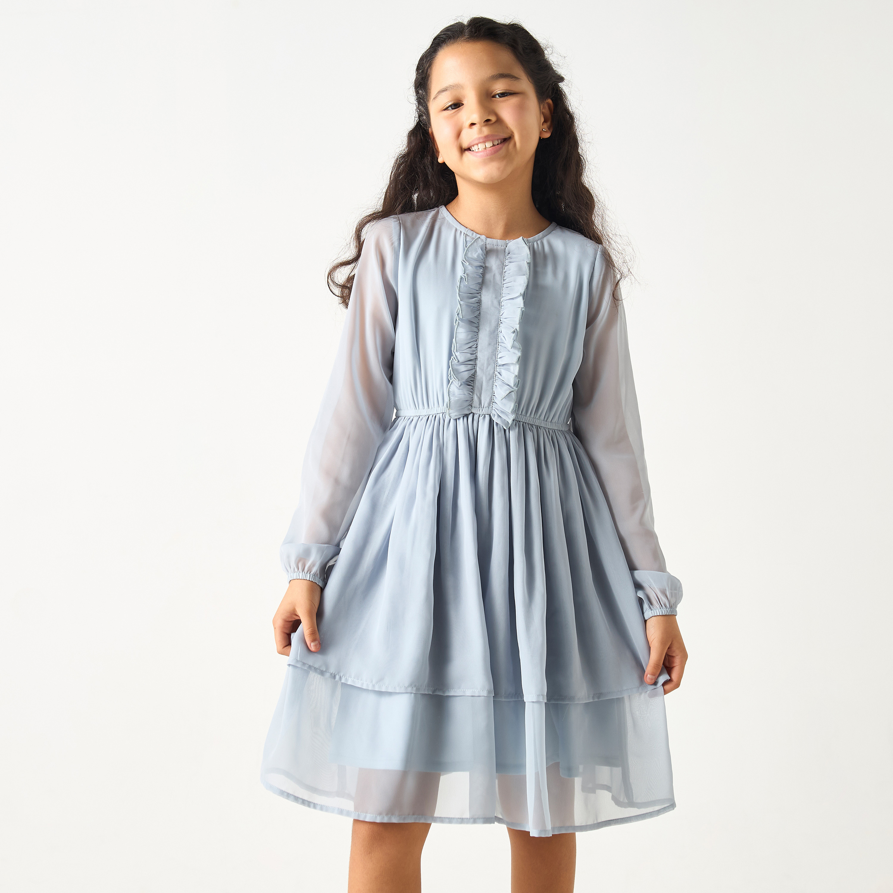 Si Noir Solid Layered Dress with Ruffle Detail - for Girls-girls-clothing-dressesandjumpsuits-image-3