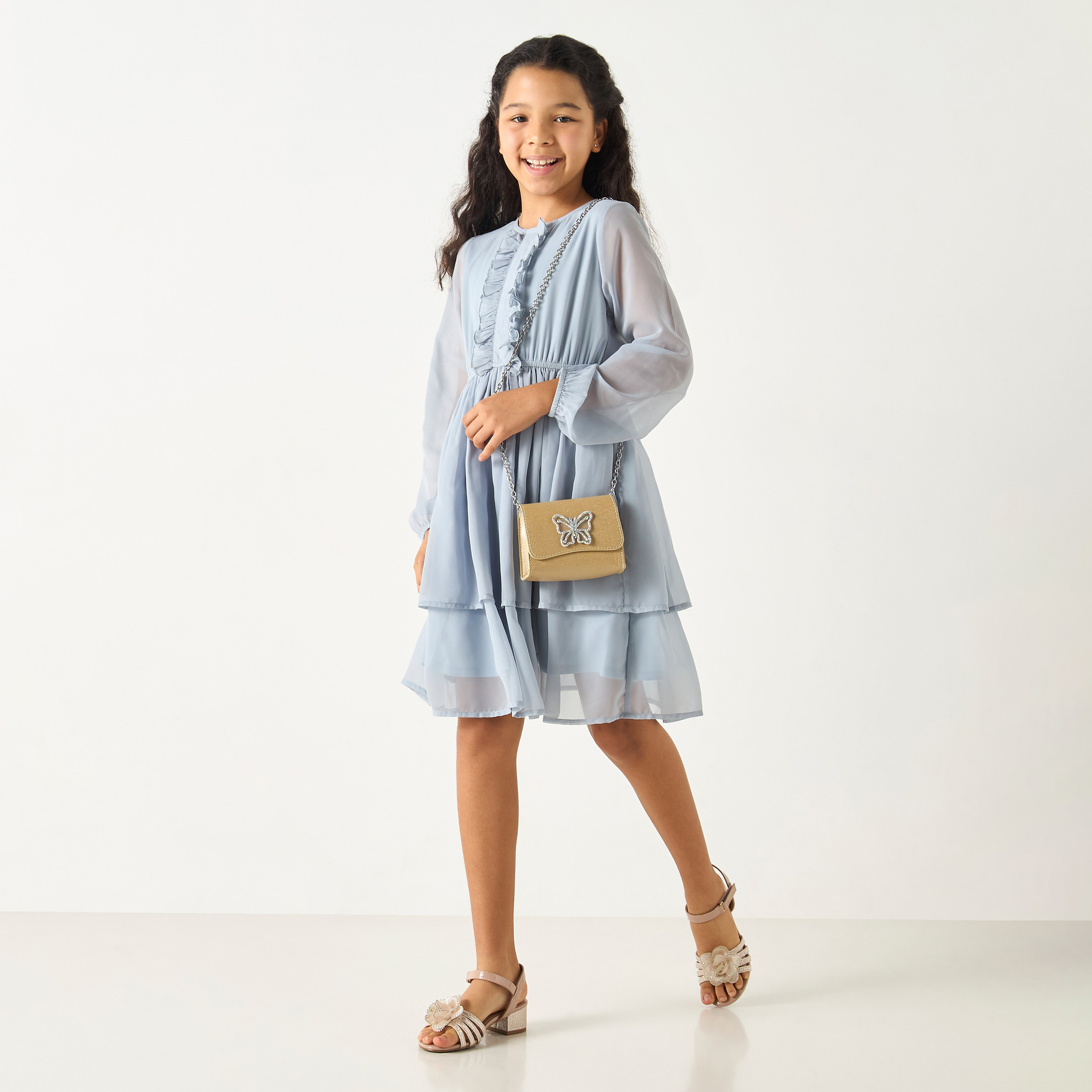 Si Noir Solid Layered Dress with Ruffle Detail - for Girls-girls-clothing-dressesandjumpsuits-image-4