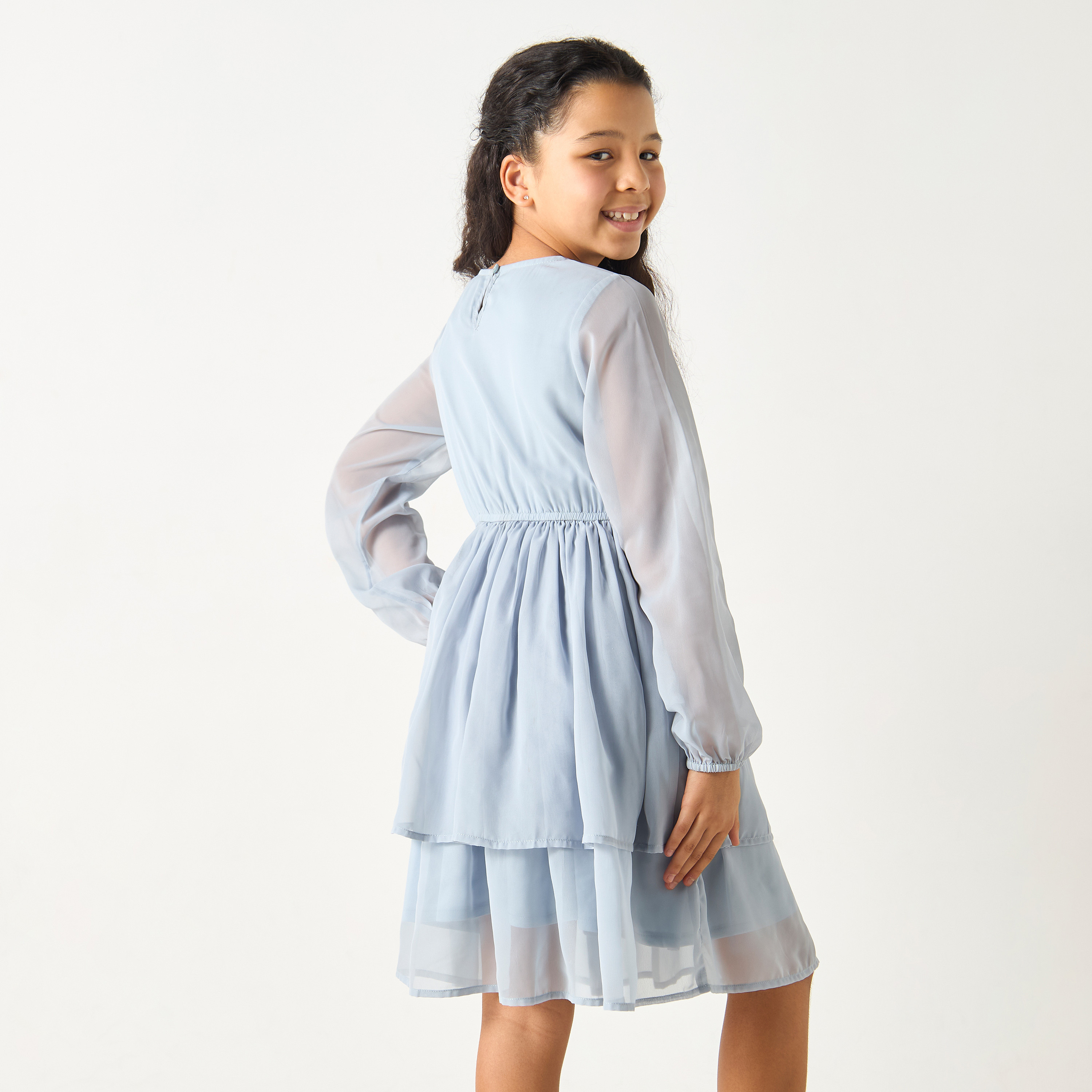 Si Noir Solid Layered Dress with Ruffle Detail - for Girls-girls-clothing-dressesandjumpsuits-image-5