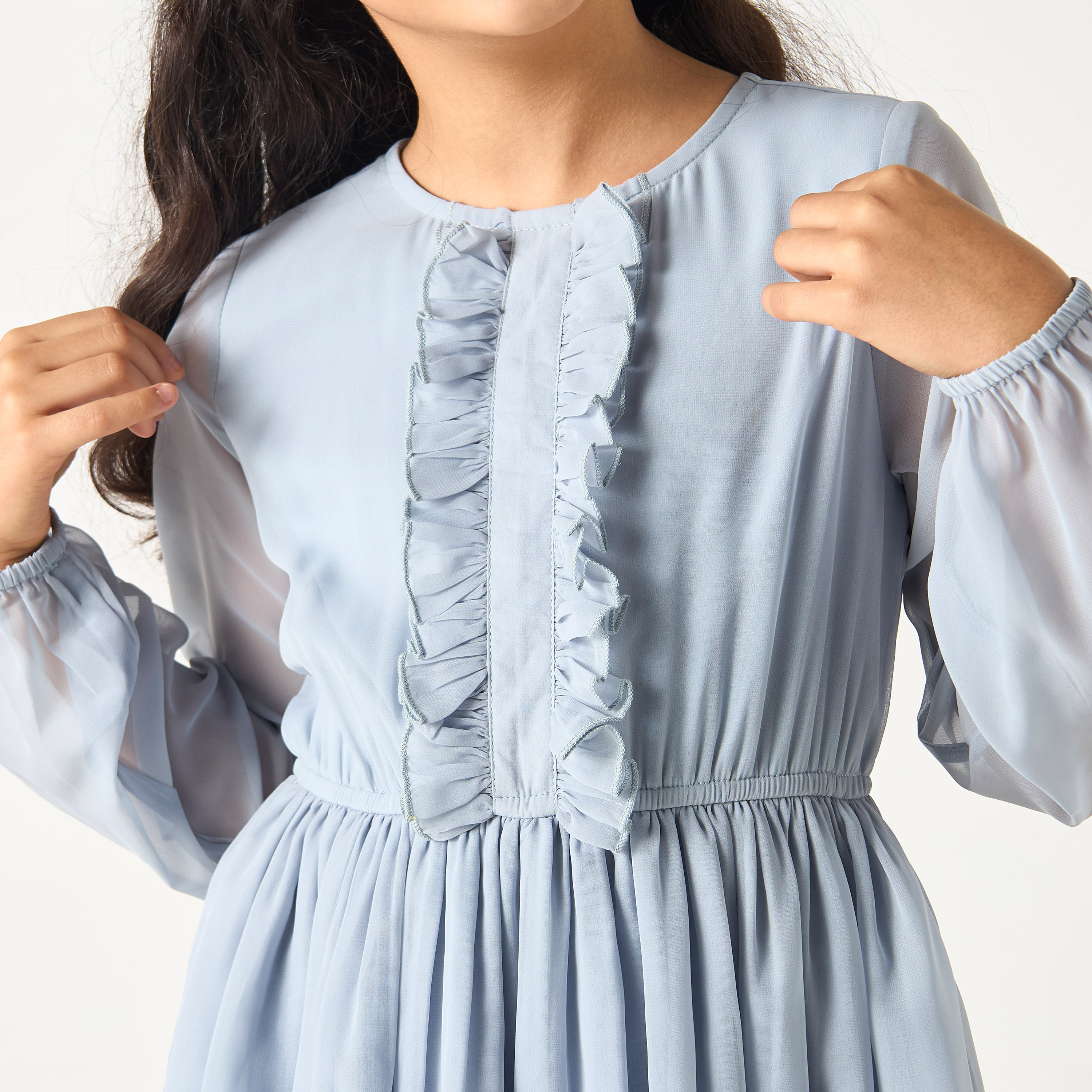 Si Noir Solid Layered Dress with Ruffle Detail - for Girls-girls-clothing-dressesandjumpsuits-image-6