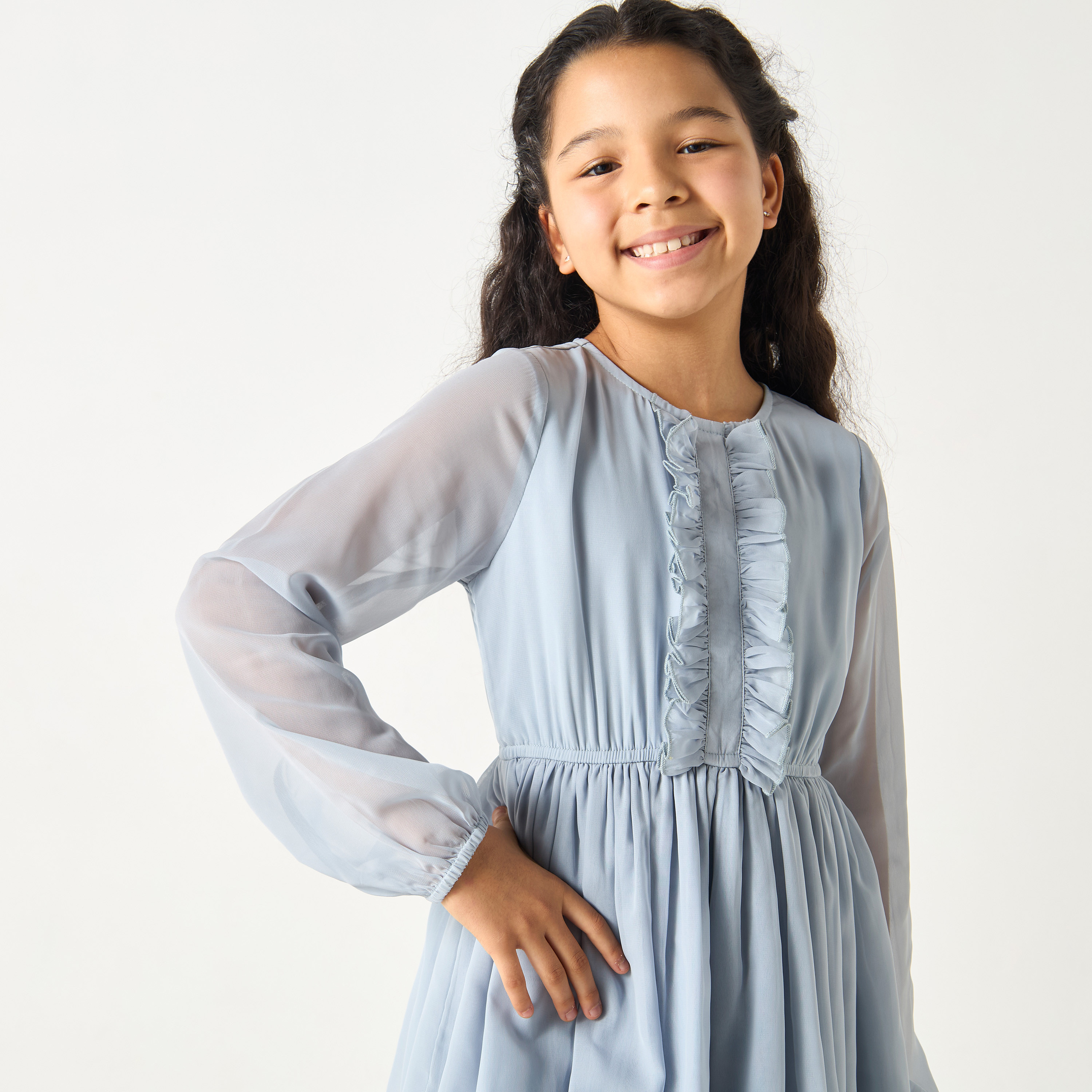Si Noir Solid Layered Dress with Ruffle Detail - for Girls-girls-clothing-dressesandjumpsuits-image-7