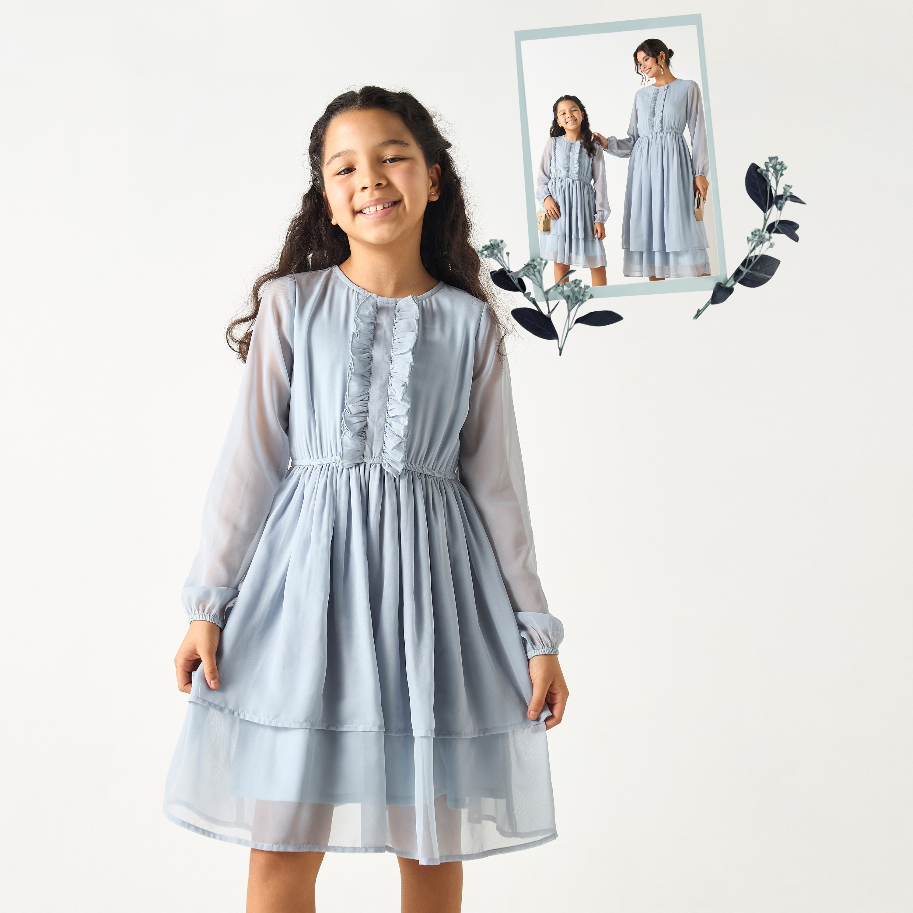 Si Noir Solid Layered Dress with Ruffle Detail - for Girls-girls-clothing-dressesandjumpsuits-image-1