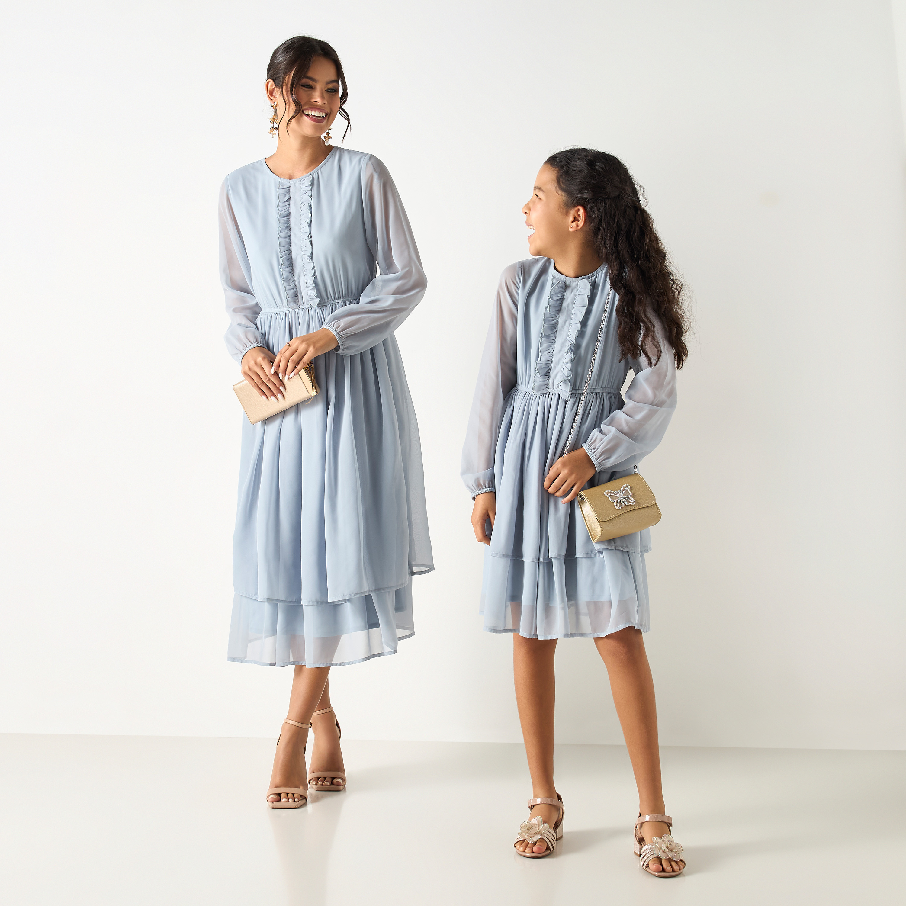 Si Noir Solid Layered Dress with Ruffle Detail - for Mom-women-clothing-dresses-image-2