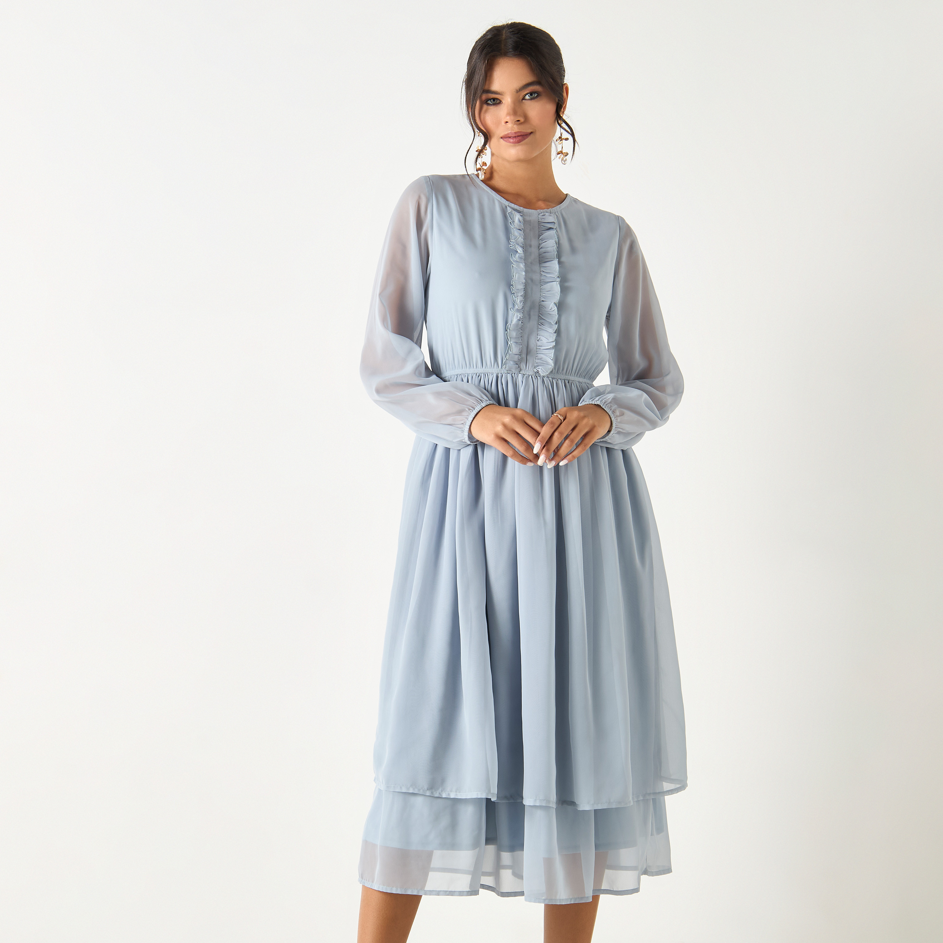 فستان سادة بطبقات وتفاصيل كشكش من سي نوار - للأم-women-clothing-dresses-image-3