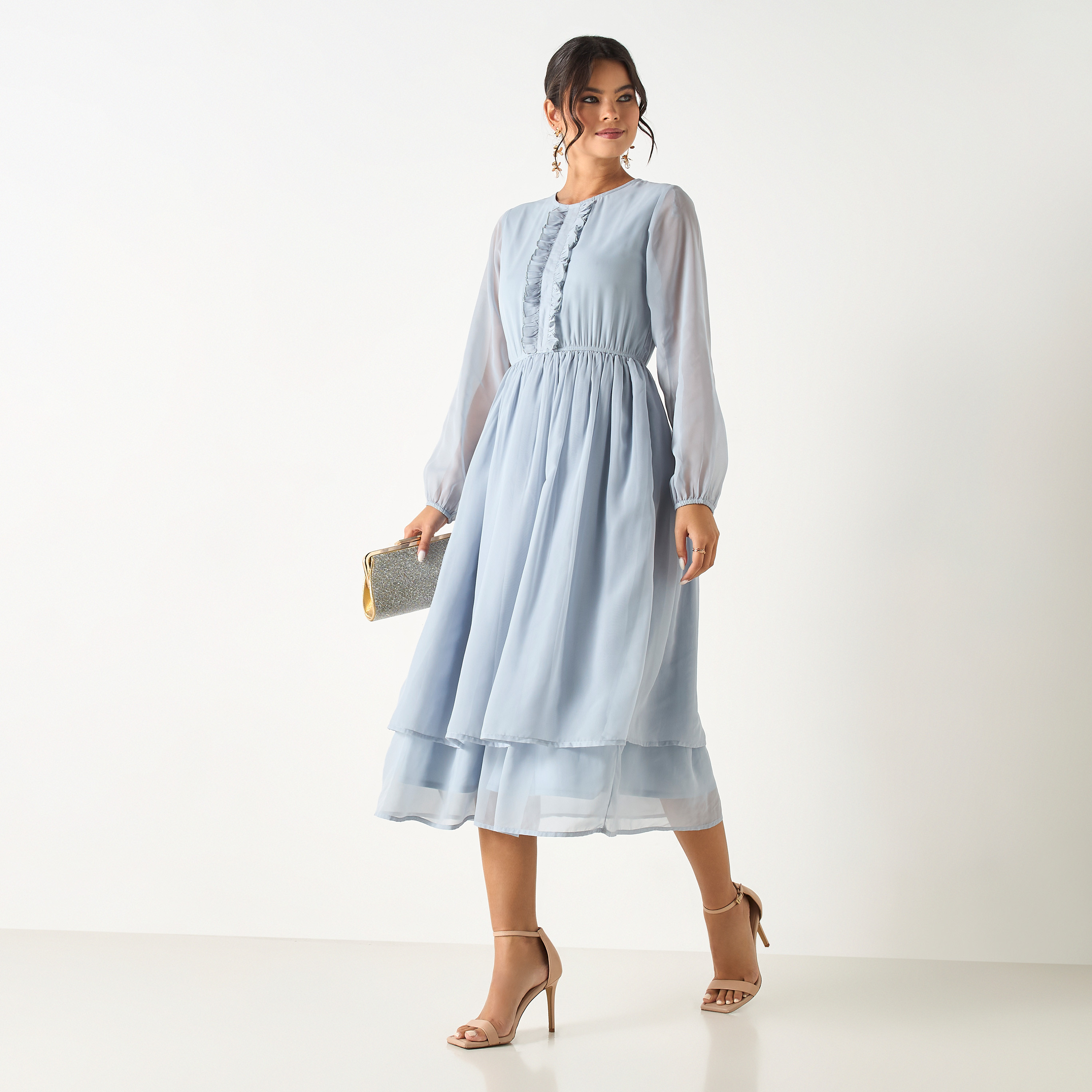فستان سادة بطبقات وتفاصيل كشكش من سي نوار - للأم-women-clothing-dresses-image-4