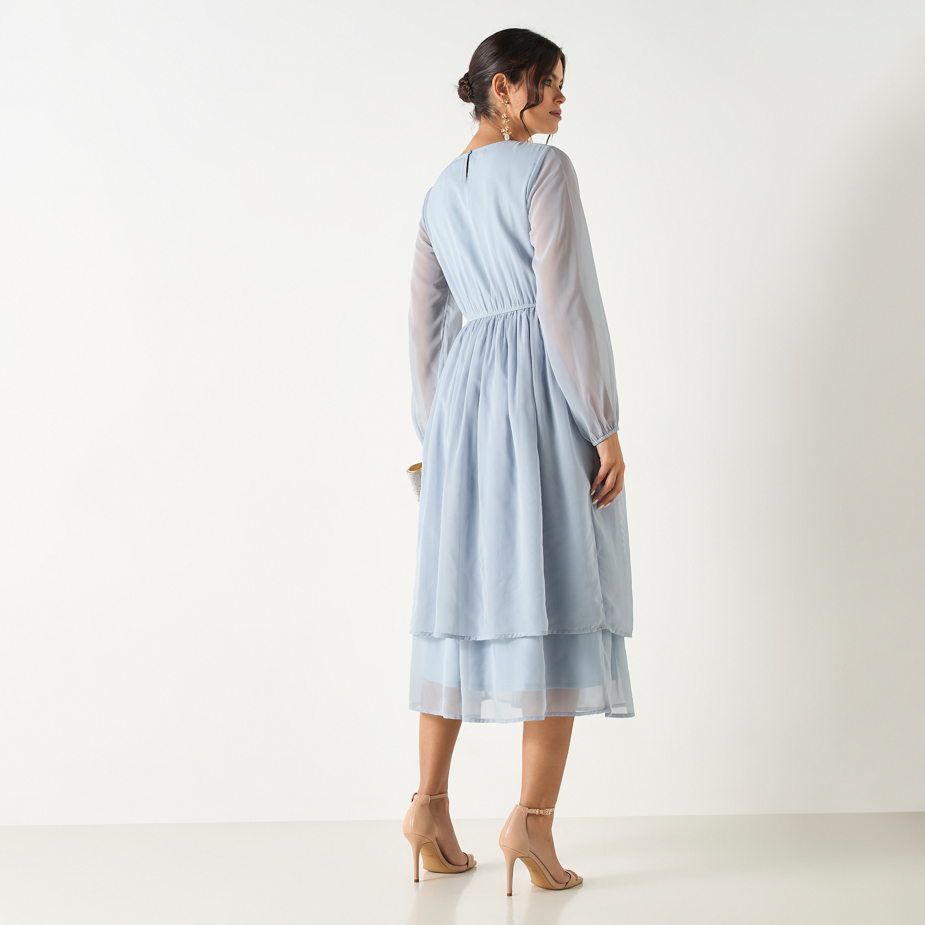 Si Noir Solid Layered Dress with Ruffle Detail - for Mom-women-clothing-dresses-image-5
