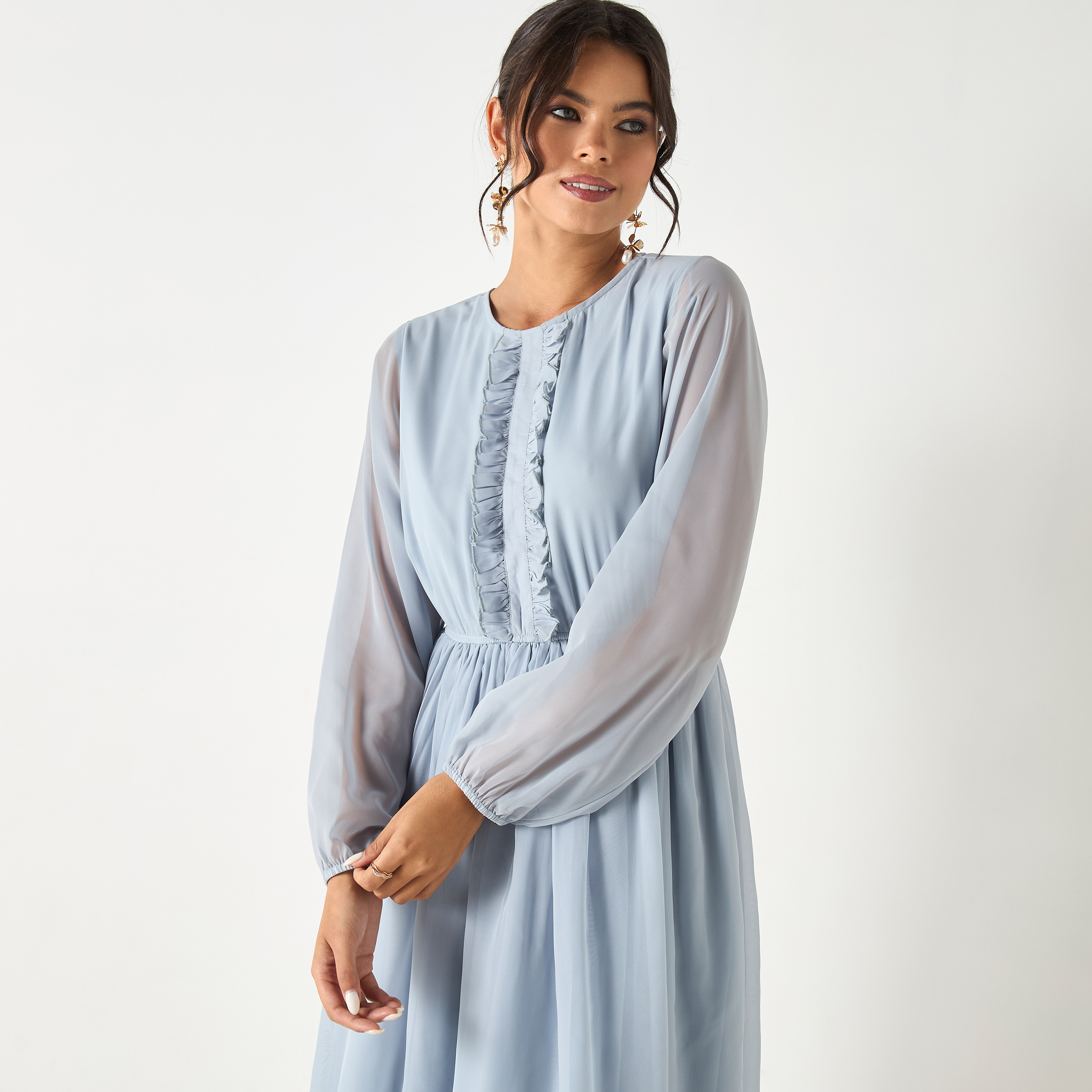 فستان سادة بطبقات وتفاصيل كشكش من سي نوار - للأم-women-clothing-dresses-image-7