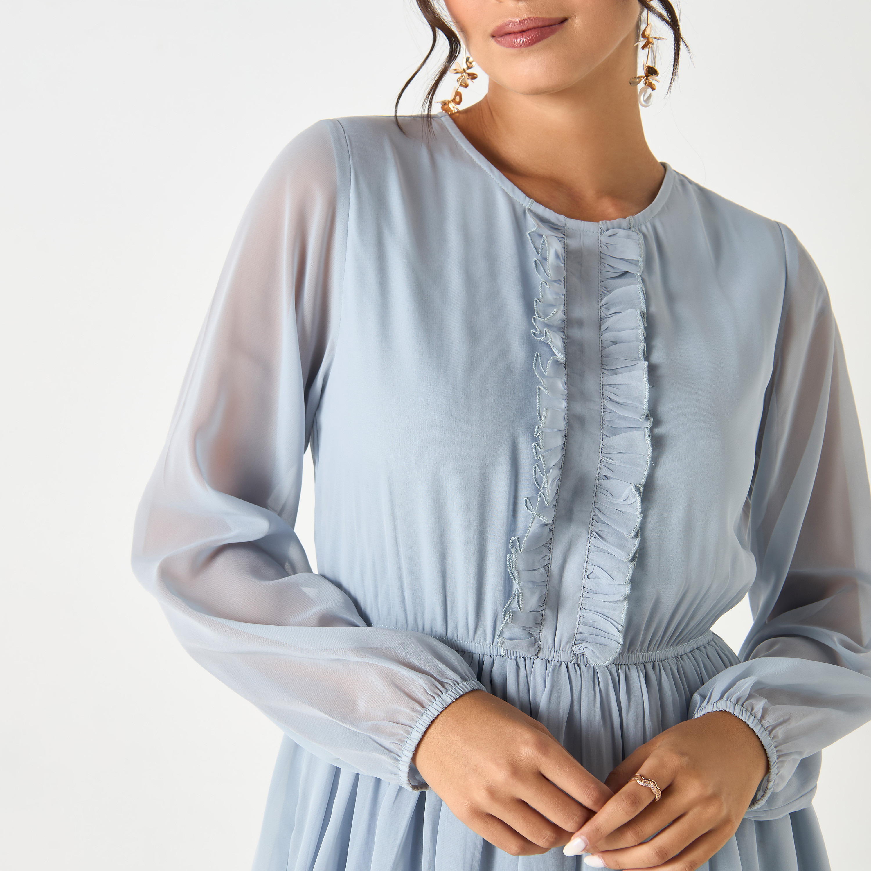 فستان سادة بطبقات وتفاصيل كشكش من سي نوار - للأم-women-clothing-dresses-image-8
