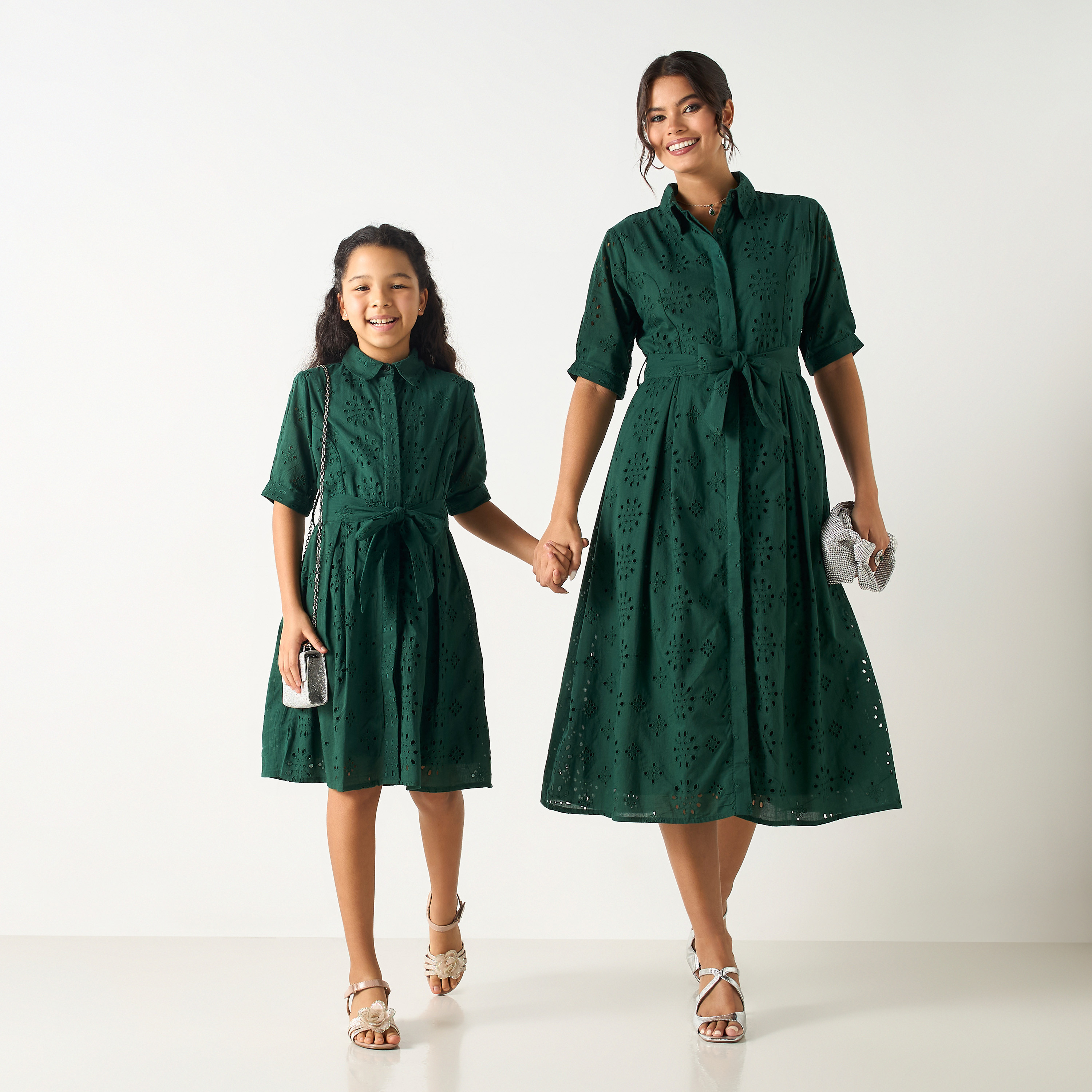 فستان قميص شيفلي بتفاصيل رباط من سي نوار - للبنات-girls-clothing-dressesandjumpsuits-image-2