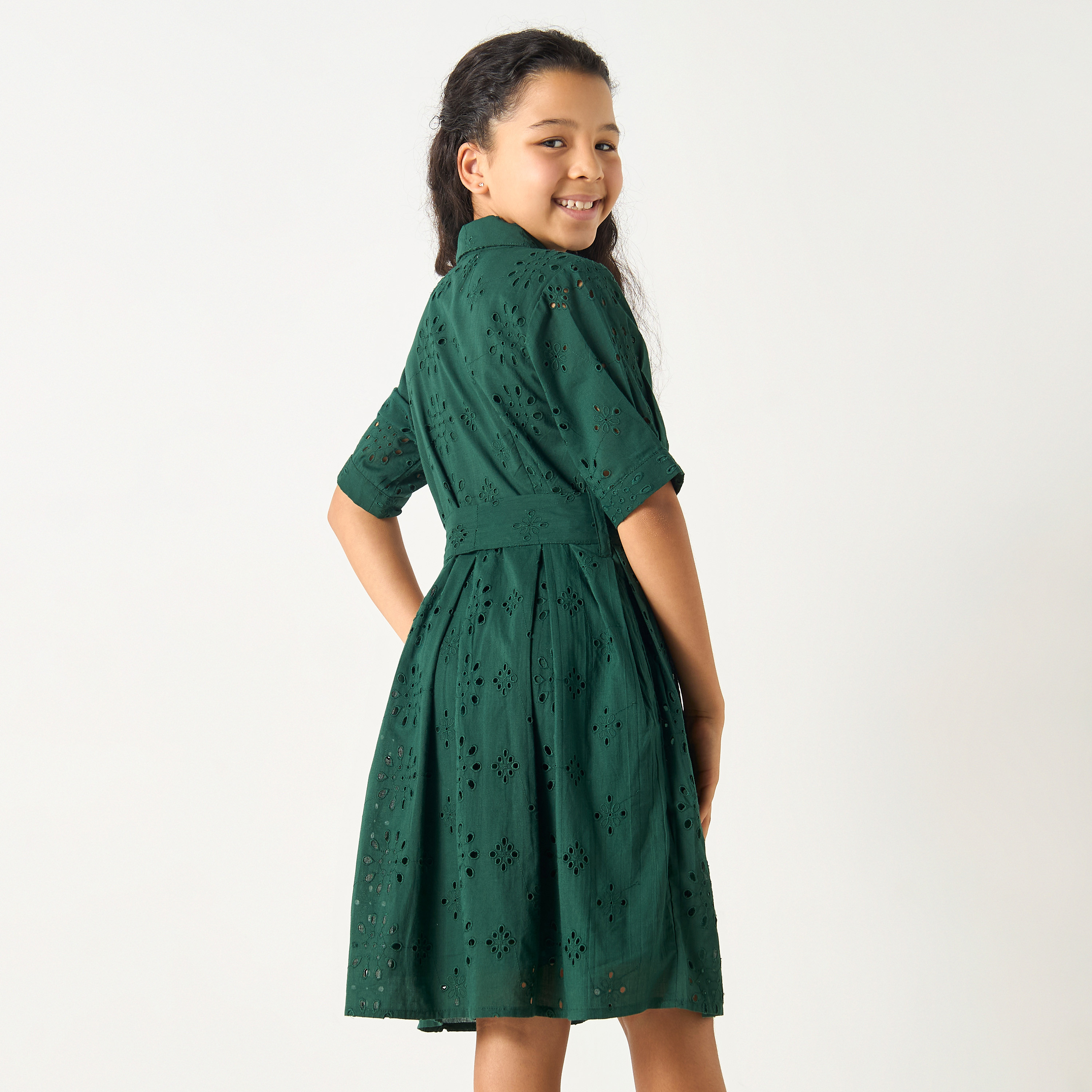 فستان قميص شيفلي بتفاصيل رباط من سي نوار - للبنات-girls-clothing-dressesandjumpsuits-image-5