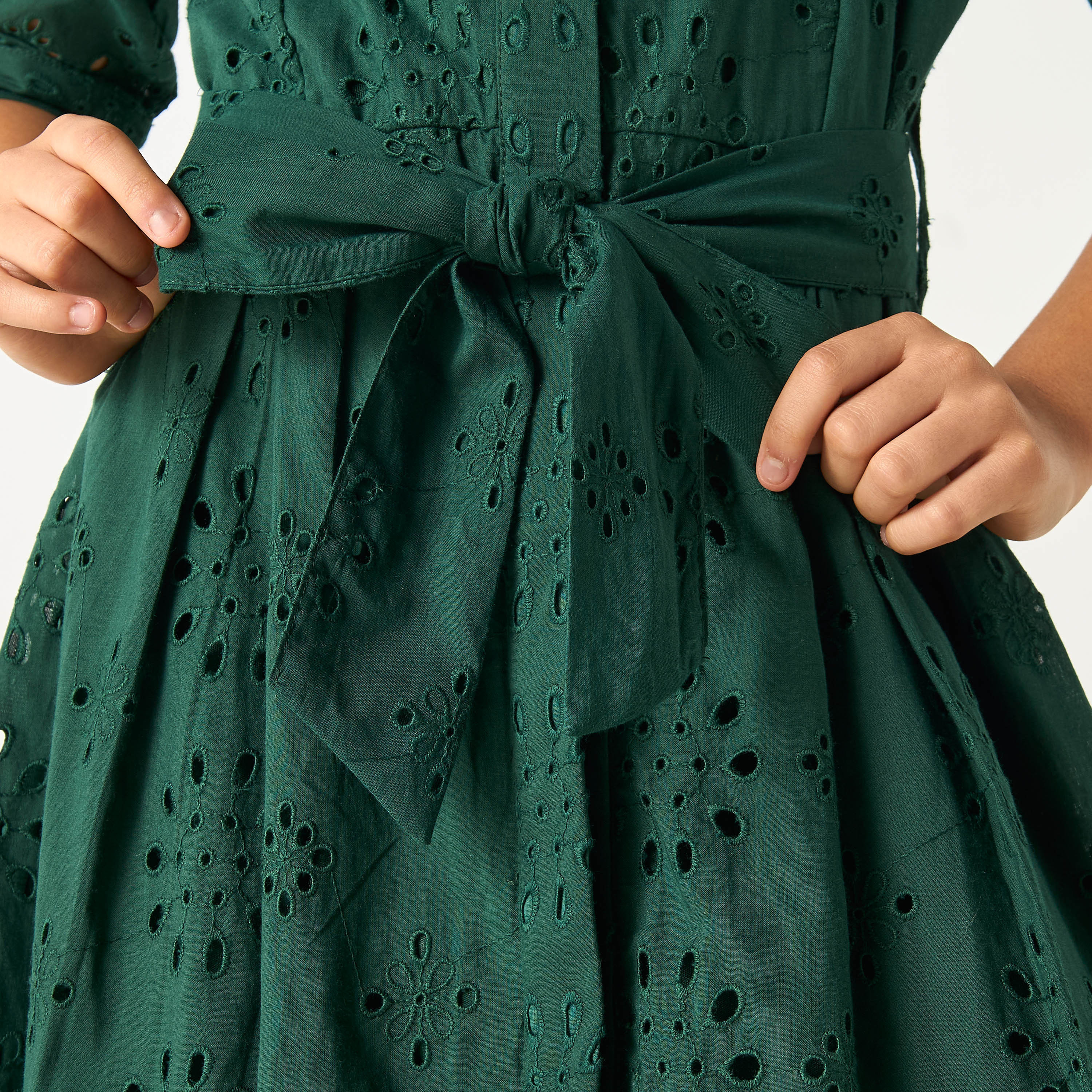 فستان قميص شيفلي بتفاصيل رباط من سي نوار - للبنات-girls-clothing-dressesandjumpsuits-image-6