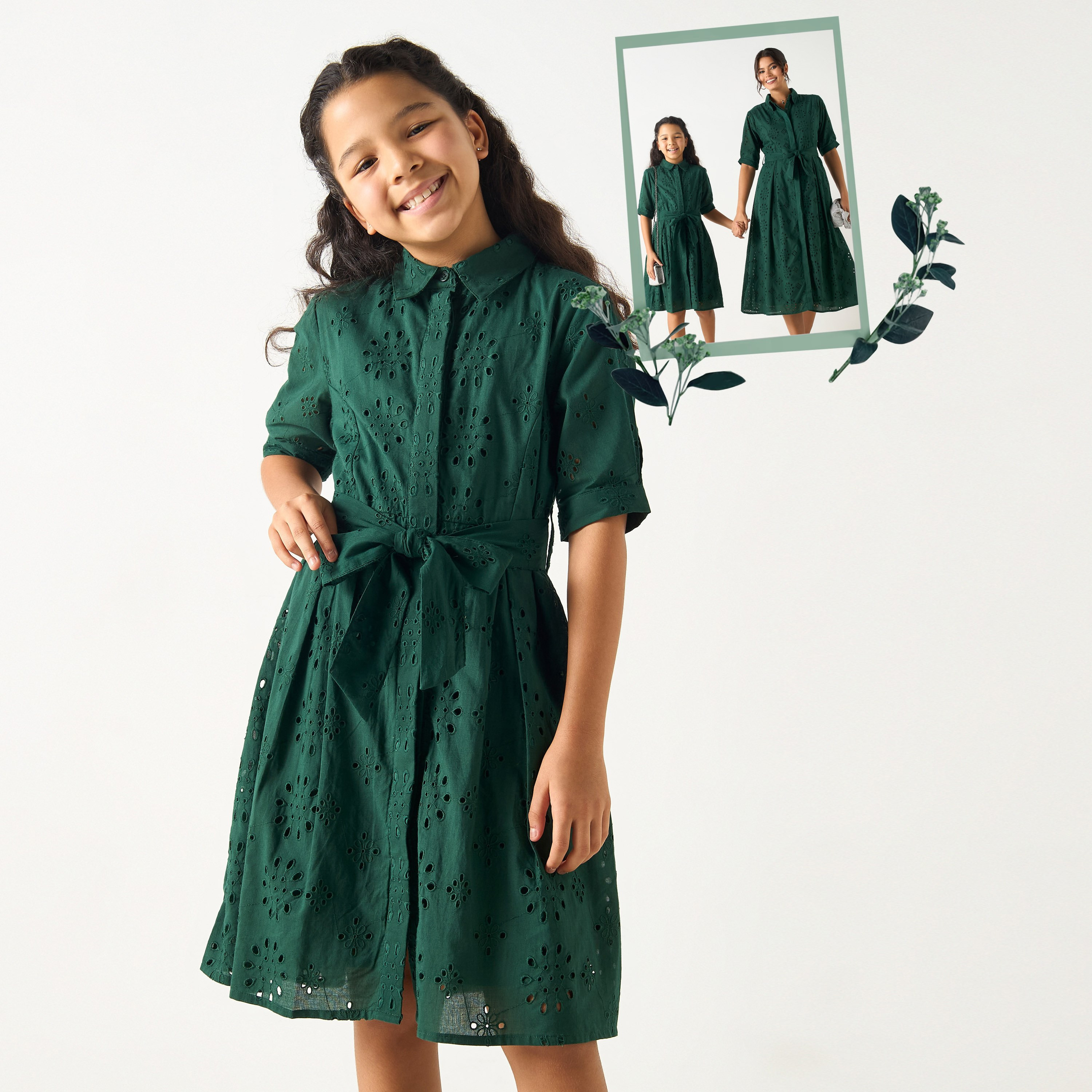 فستان قميص شيفلي بتفاصيل رباط من سي نوار - للبنات-girls-clothing-dressesandjumpsuits-image-1