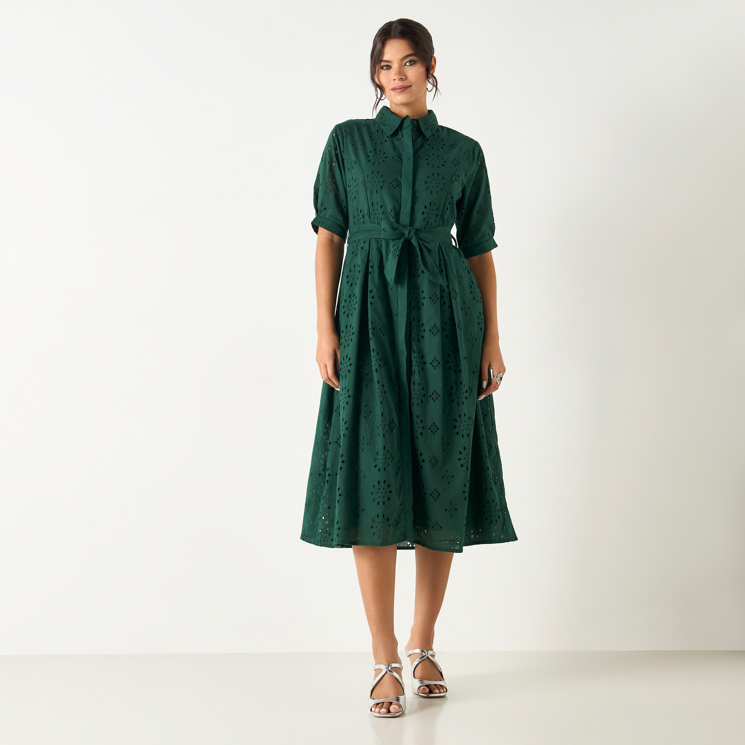 فستان قميص شيفلي بتفاصيل رباط من سي نوار - للأم-women-clothing-dresses-image-3