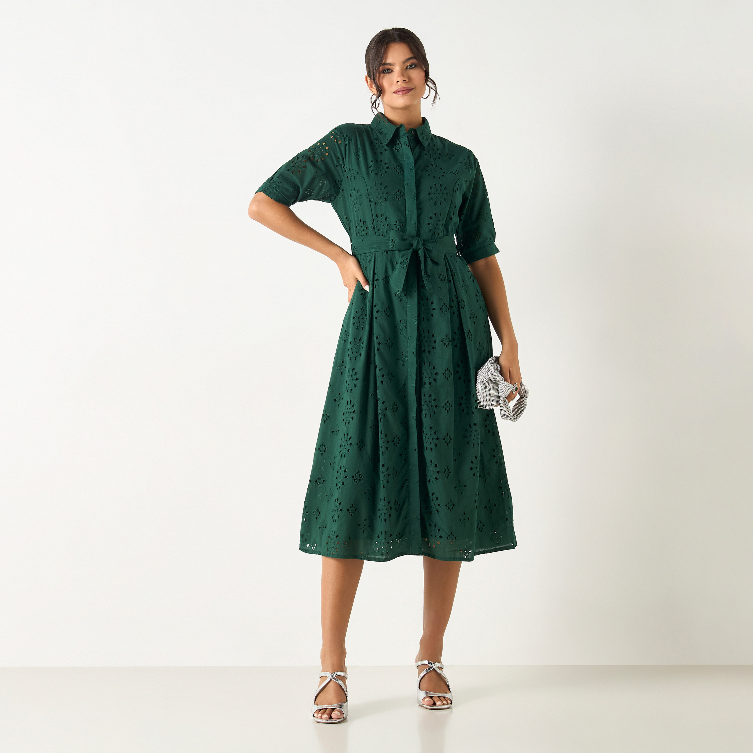 فستان قميص شيفلي بتفاصيل رباط من سي نوار - للأم-women-clothing-dresses-image-4