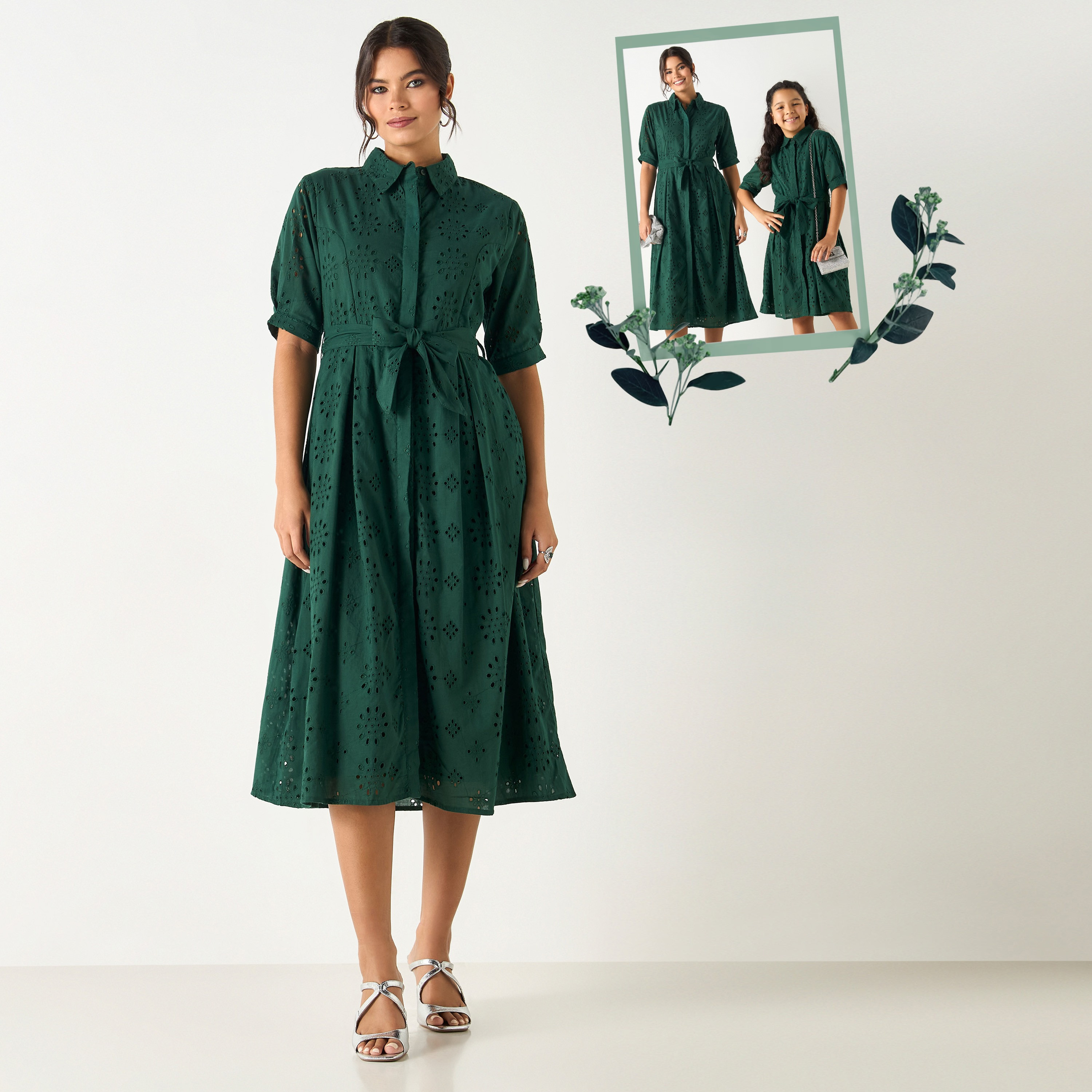 فستان قميص شيفلي بتفاصيل رباط من سي نوار - للأم-women-clothing-dresses-image-1