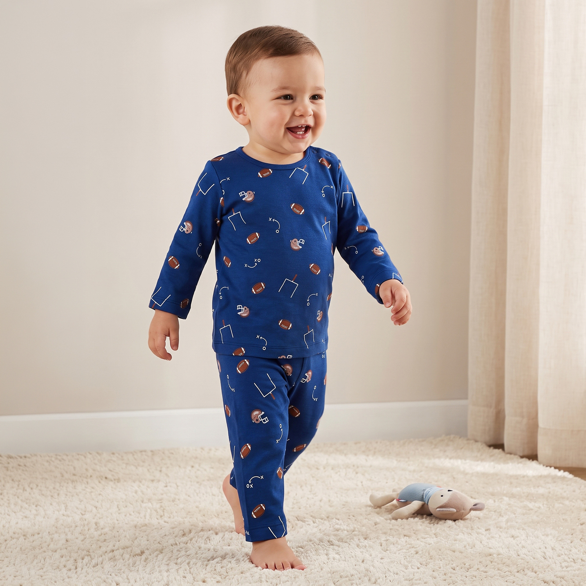 طقم بيجاما قطن برقبة ضيقة وأكمام طويلة وطبعات من جونيورز-baby-boys-clothing-nightwear-pyjamasets-image-1