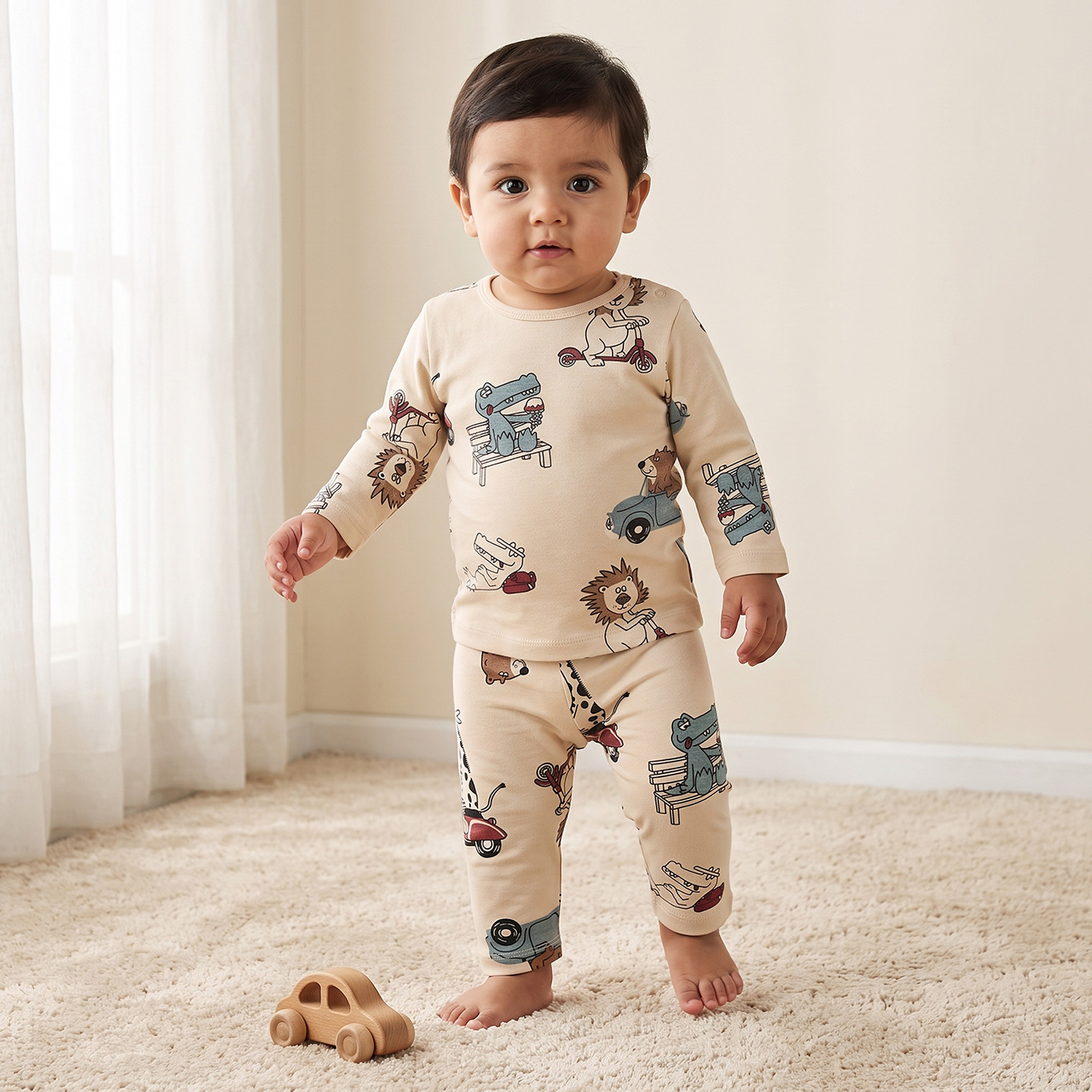 Juniors Crew Neck Long Sleeves Pyjama Set with Safari Print-baby-boys-clothing-nightwear-pyjamasets-image-1