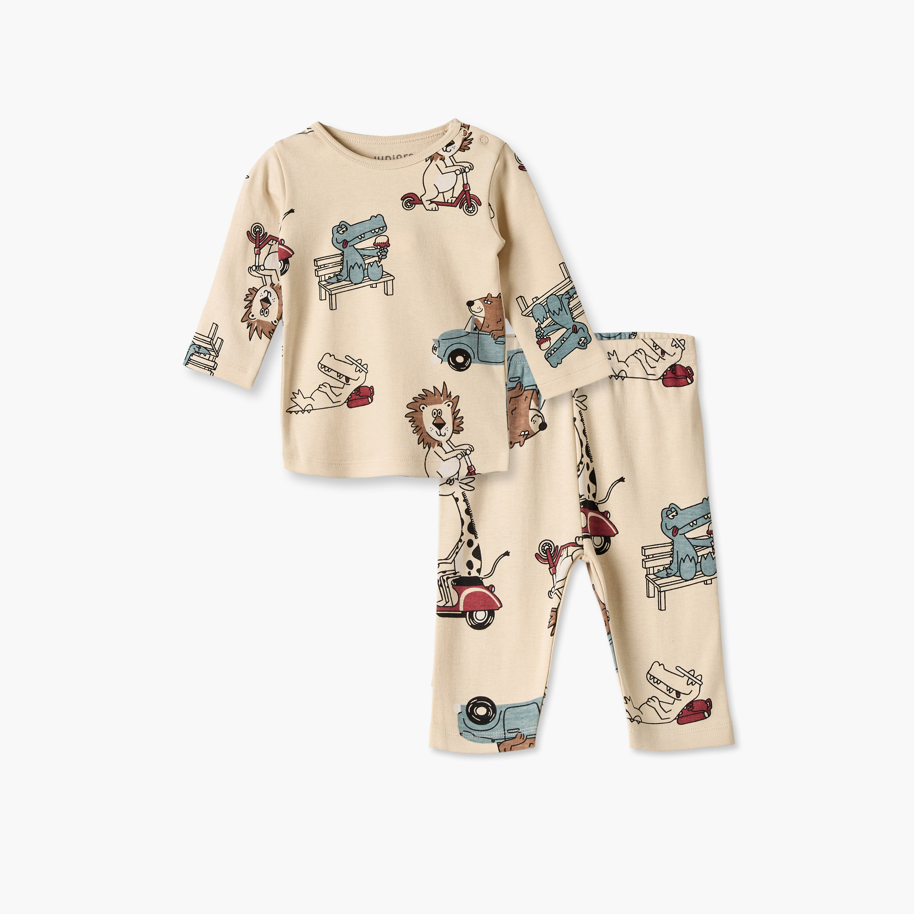 Juniors Crew Neck Long Sleeves Pyjama Set with Safari Print-baby-boys-clothing-nightwear-pyjamasets-image-2