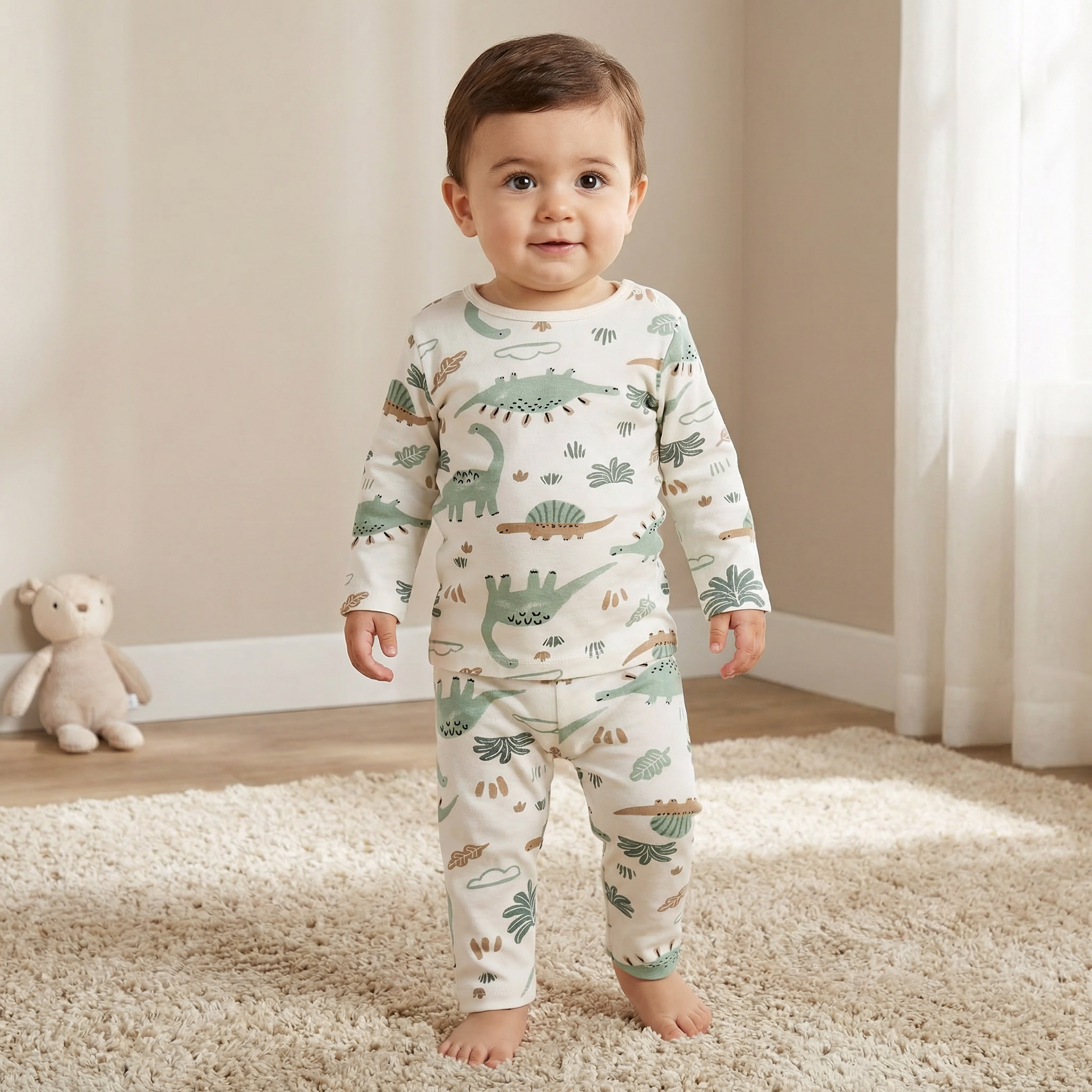 Juniors Cotton Round Neck Long Sleeve Pyjama Set with Dinosaur Print-baby-boys-clothing-nightwear-pyjamasets-image-1
