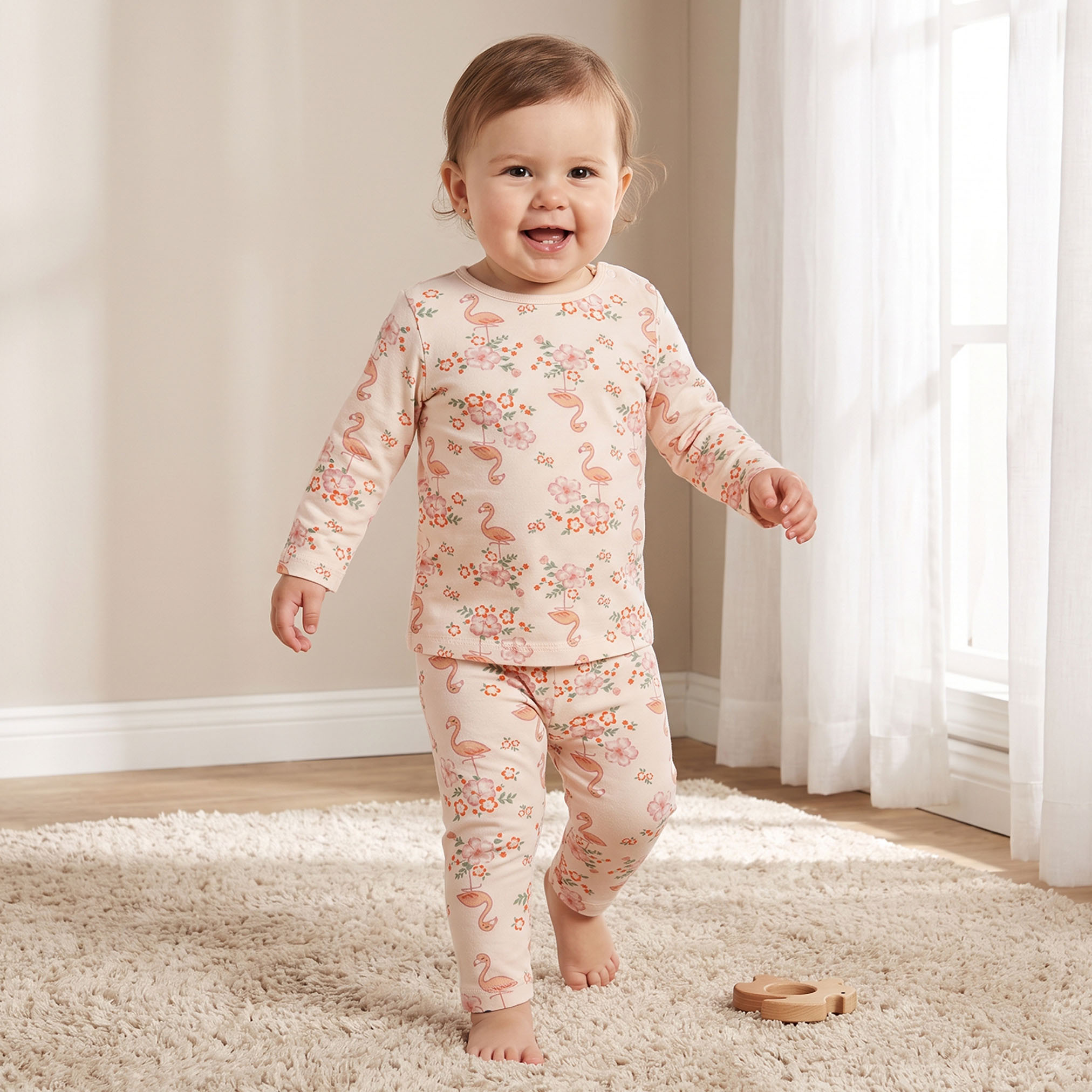 Juniors Cotton Crew Neck Long Sleeves Pyjama Set with Flamingo Print-baby-girls-clothing-nightwear-pyjamasets-image-1