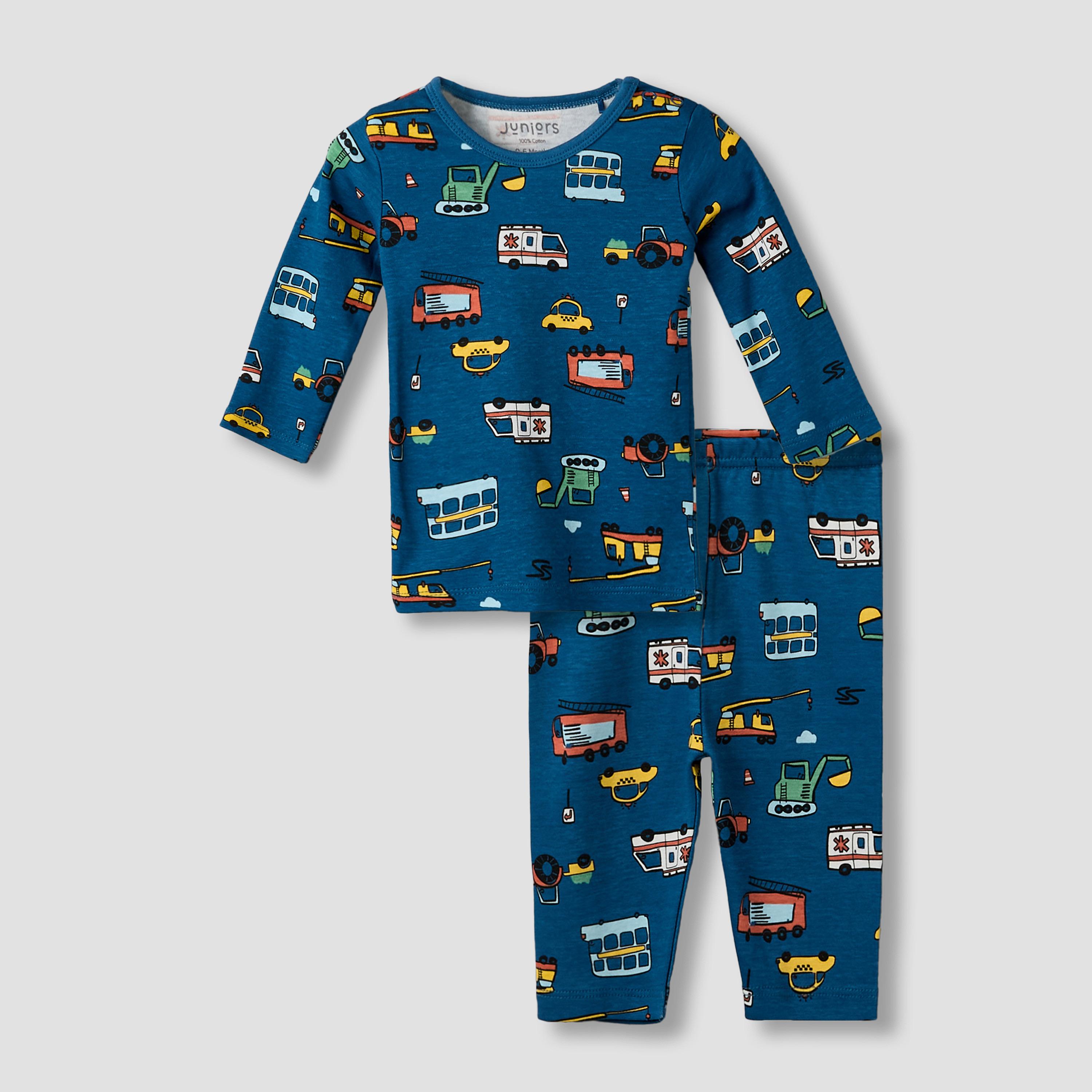 Juniors Cotton Round Neck Long Sleeve Pyjama Set with Vehicle Print-promo_babyshop_Buy3for79_QAT130126-image-2