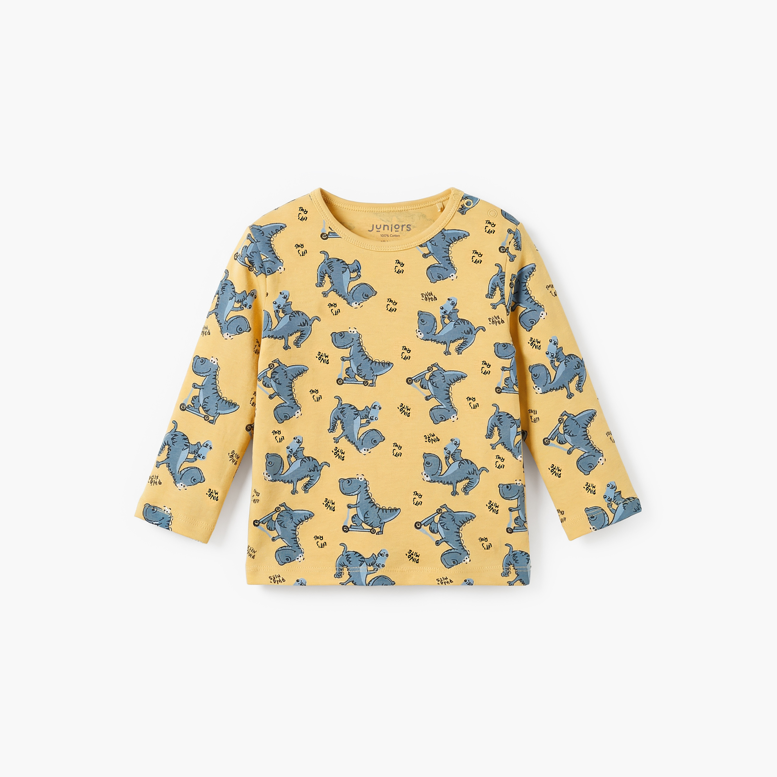 Juniors Cotton Round Neck Long Sleeves Pyjama Set with Dinosaur Print-baby-boys-clothing-nightwear-pyjamasets-image-3