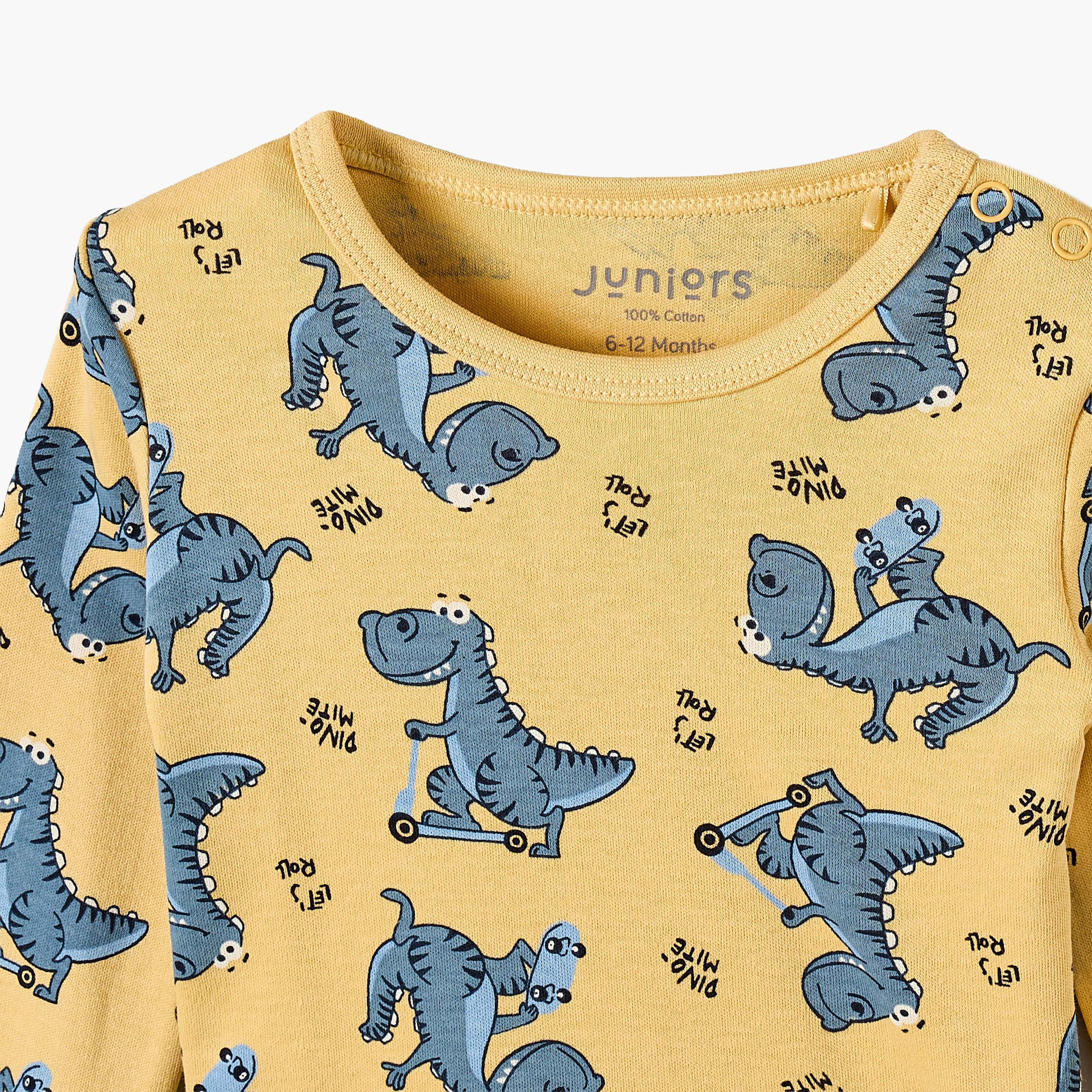 Juniors Cotton Round Neck Long Sleeves Pyjama Set with Dinosaur Print-baby-boys-clothing-nightwear-pyjamasets-image-5