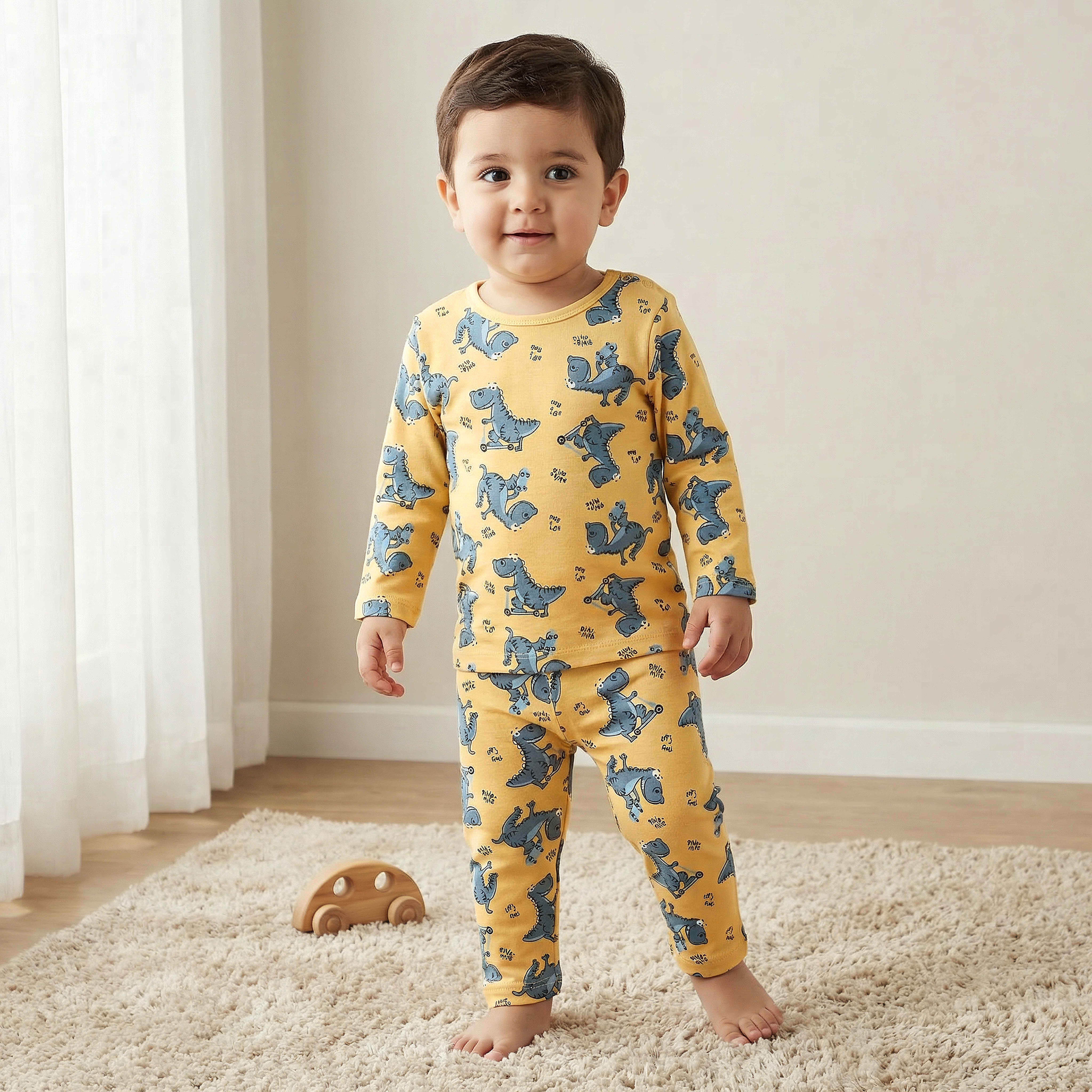 Juniors Cotton Round Neck Long Sleeves Pyjama Set with Dinosaur Print-baby-boys-clothing-nightwear-pyjamasets-image-1