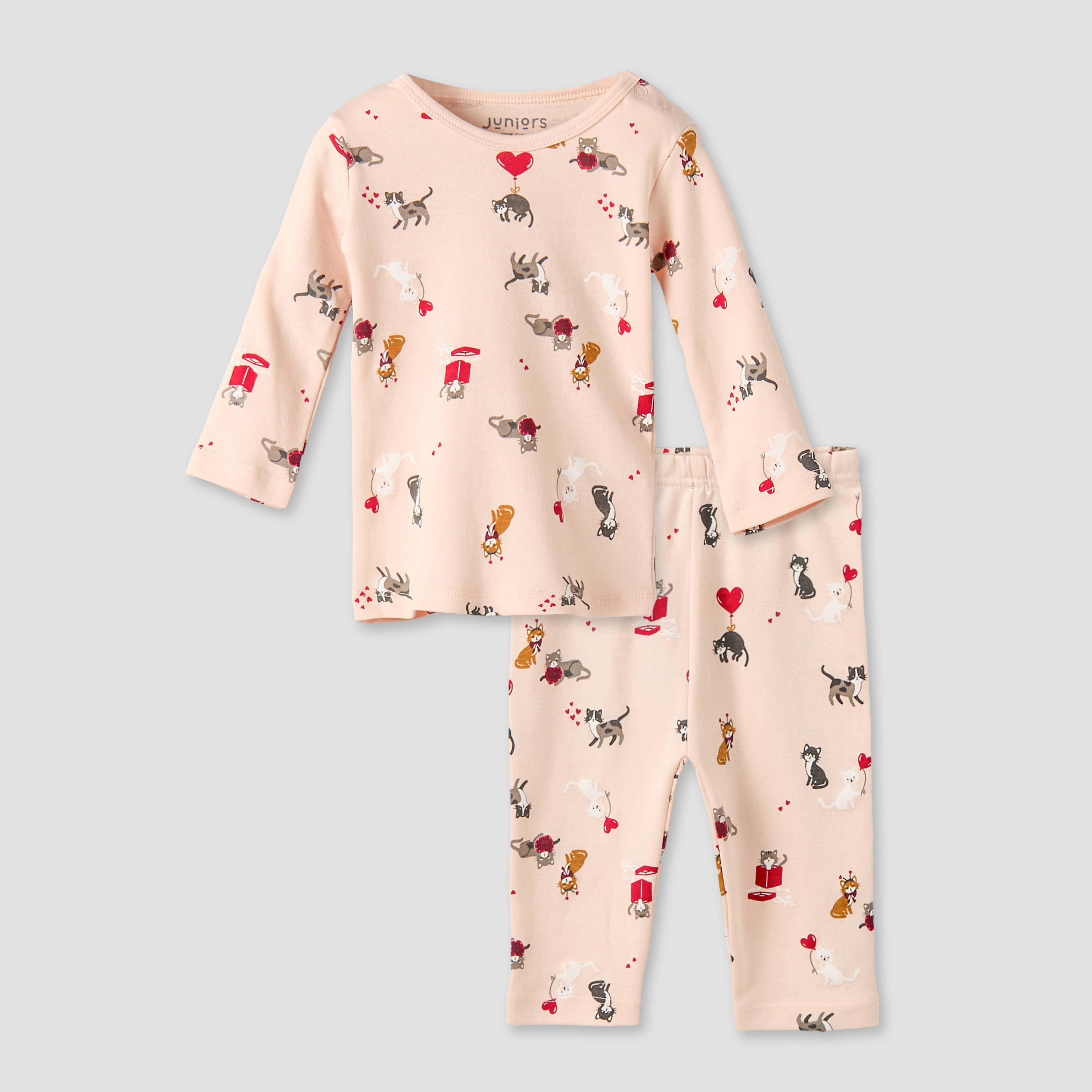 Juniors Cotton Round Neck Long Sleeve Pyjama Set with Cat Print-baby-girls-clothing-nightwear-pyjamasets-image-2