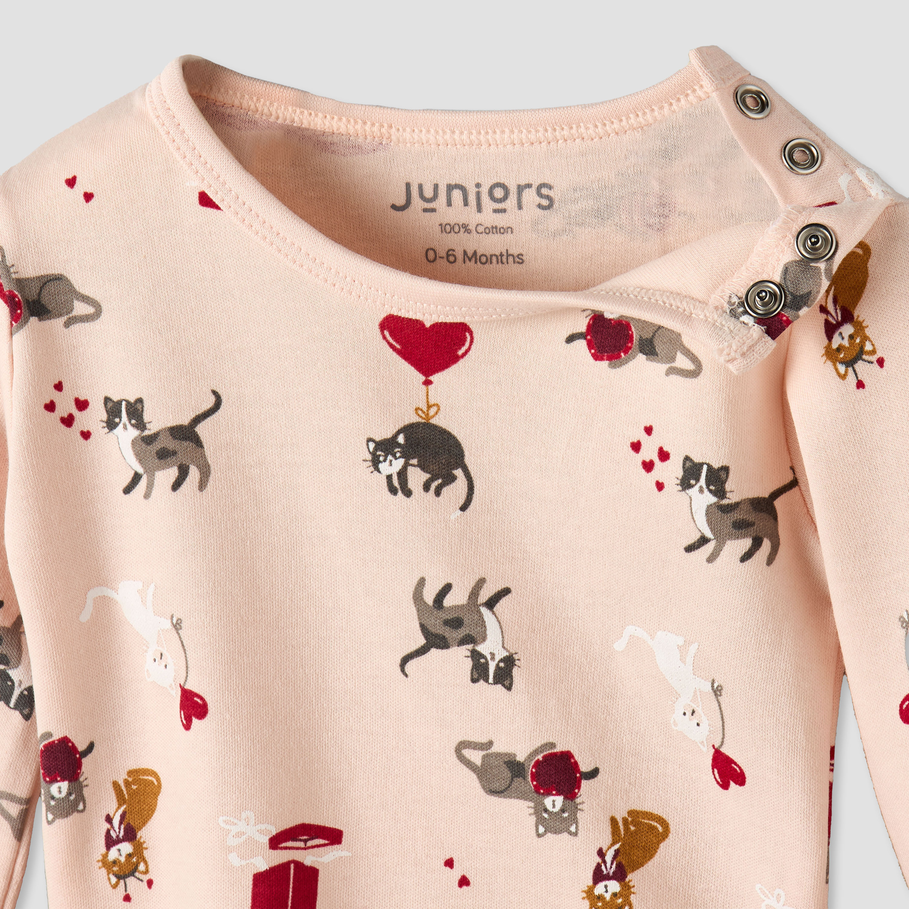 Juniors Cotton Round Neck Long Sleeve Pyjama Set with Cat Print-baby-girls-clothing-nightwear-pyjamasets-image-5