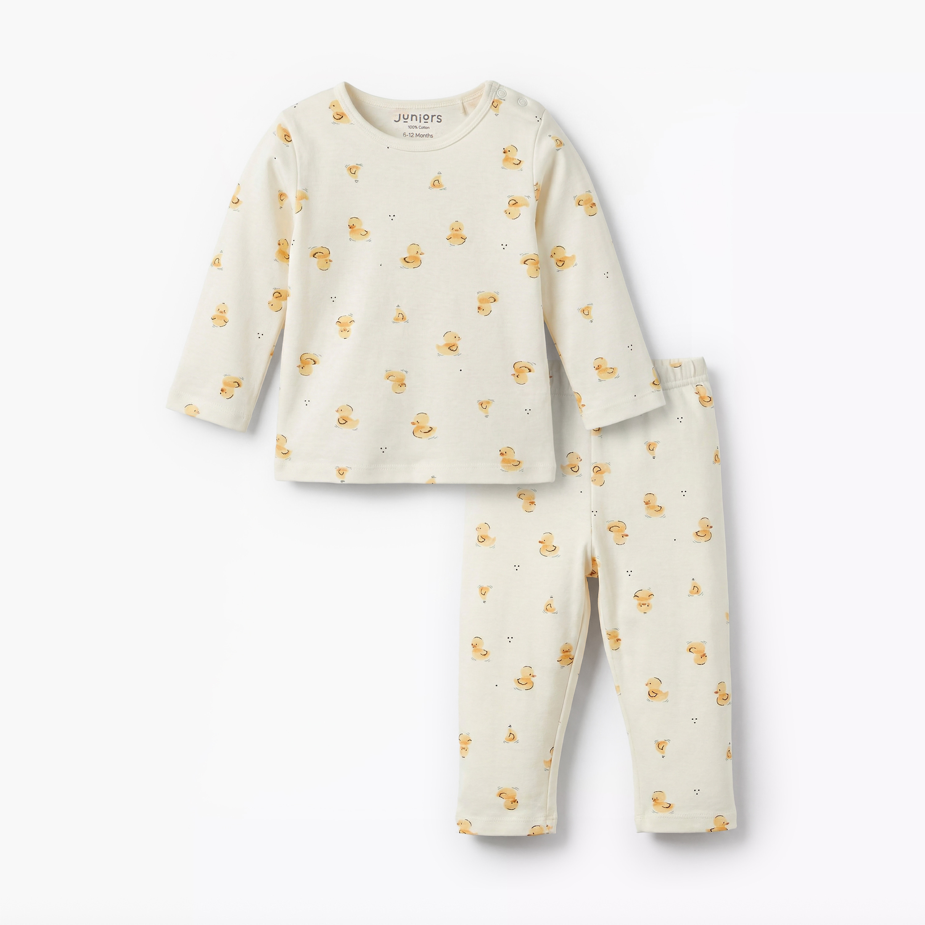 Juniors Cotton Round Neck Long Sleeves Pyjama Set with Duck Print-baby-girls-clothing-nightwear-pyjamasets-image-2