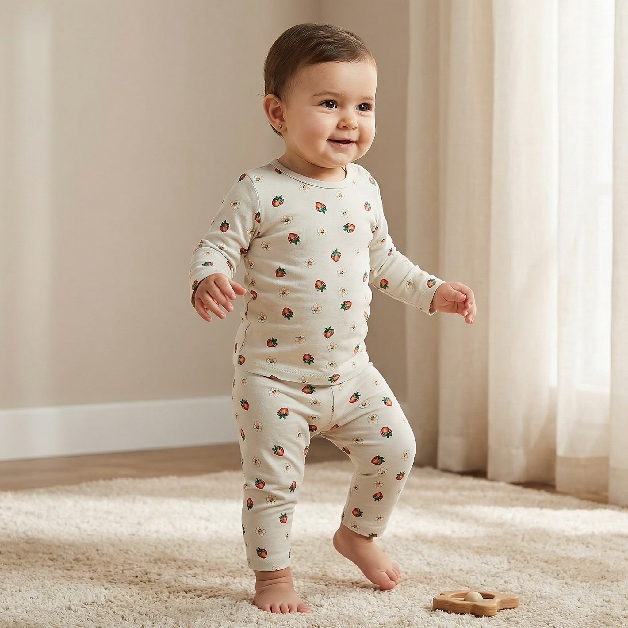 Juniors Cotton Round Neck Long Sleeve Pyjama Set with Strawberry Print-baby-girls-clothing-nightwear-pyjamasets-image-1