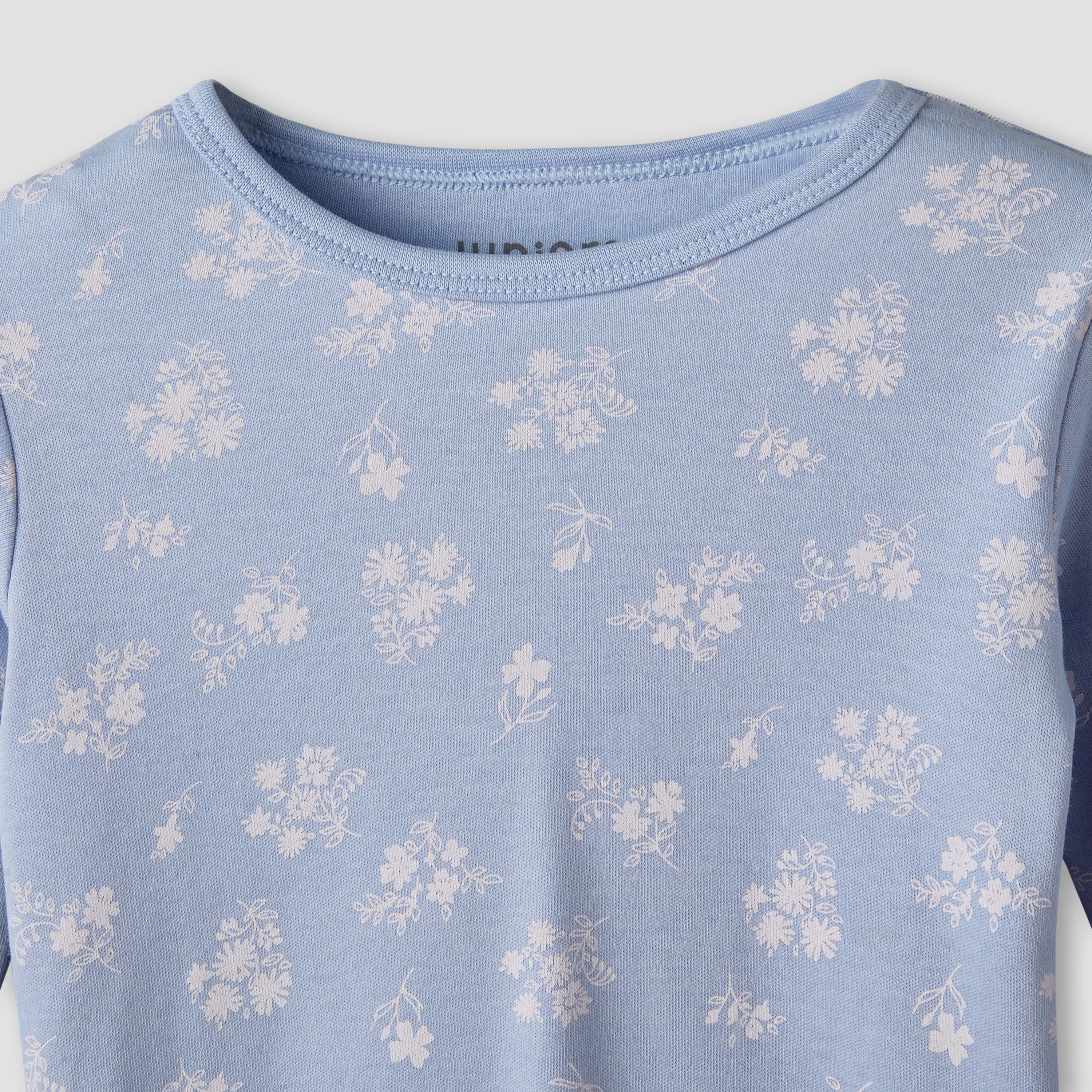 Juniors Cotton Round Neck Long Sleeve Pyjama Set with Floral Print-baby-girls-clothing-nightwear-pyjamasets-image-5