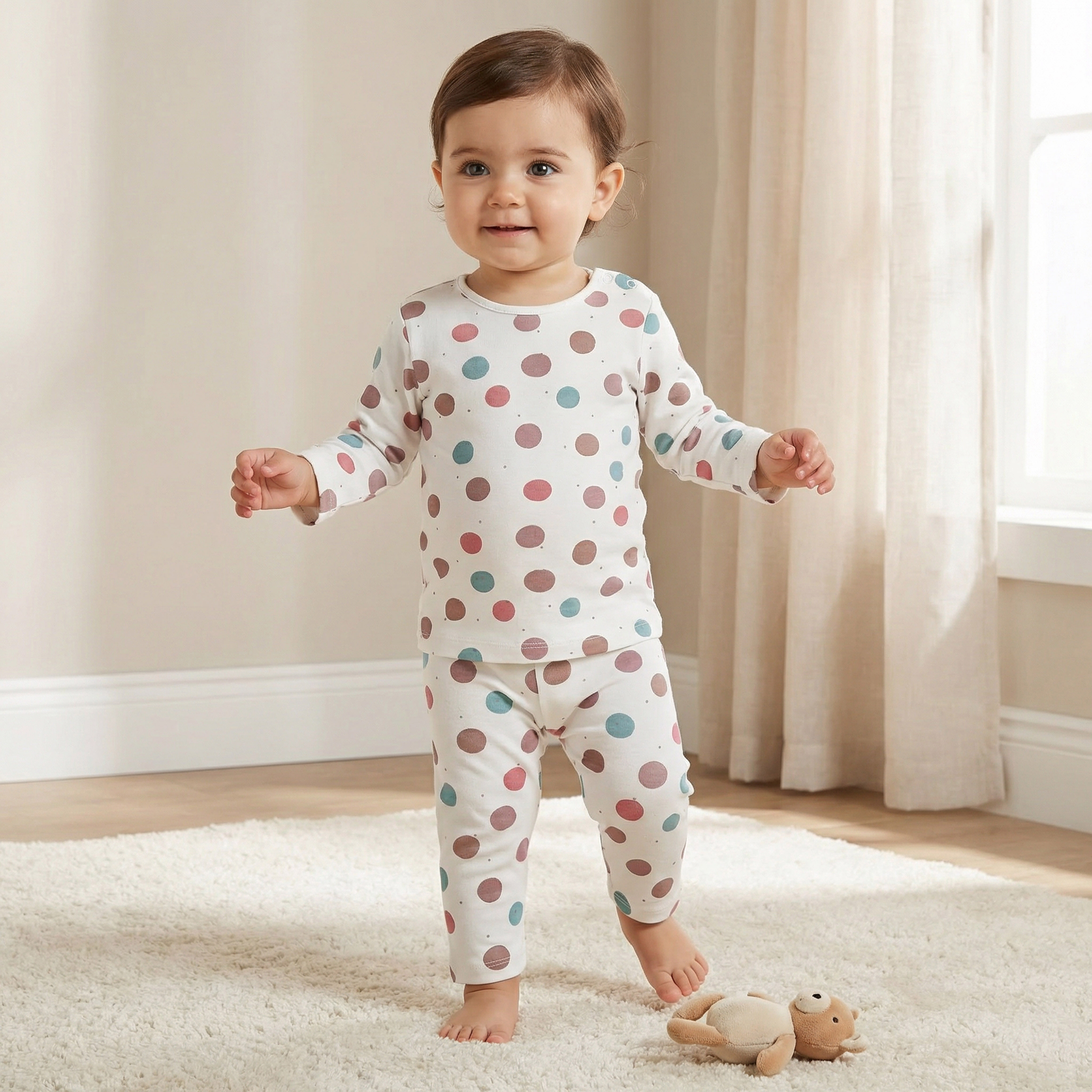 طقم بيجاما وتيشيرت بطبعات منقطة من جونيورز-baby-girls-clothing-nightwear-pyjamasets-image-1