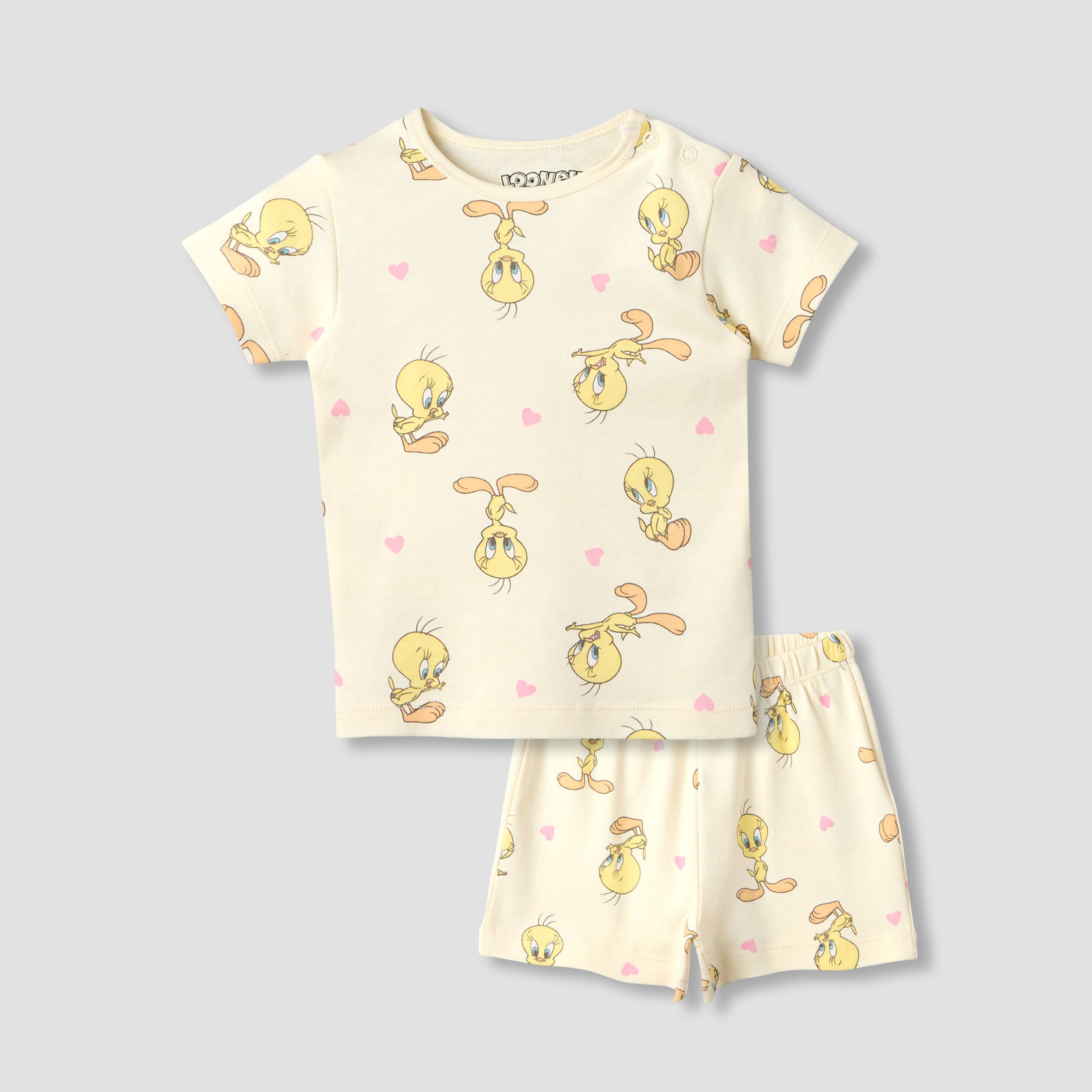Warner Bros Round Neck Short Sleeve T-shirt and Shorts Set with Tweety Print-baby-girls-clothing-setsandcoords-image-2