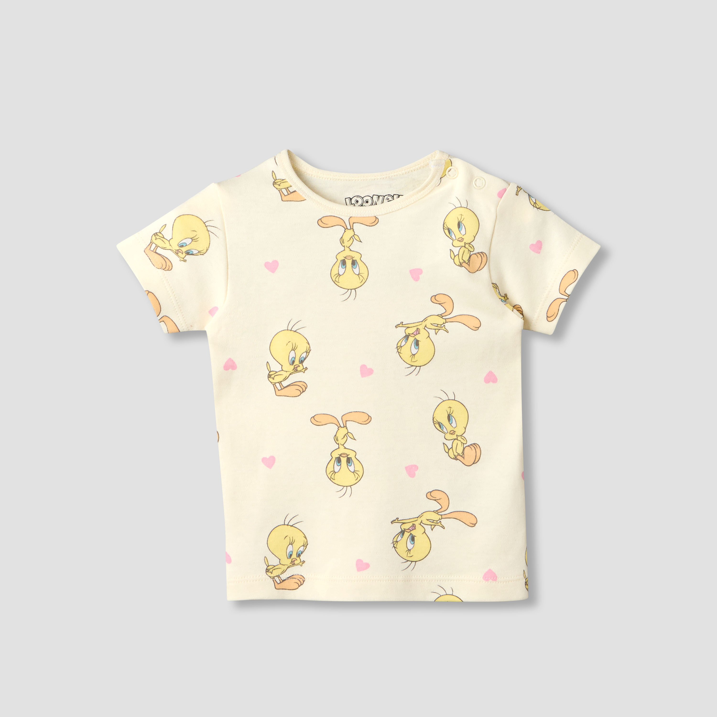 Warner Bros Round Neck Short Sleeve T-shirt and Shorts Set with Tweety Print-baby-girls-clothing-setsandcoords-image-3