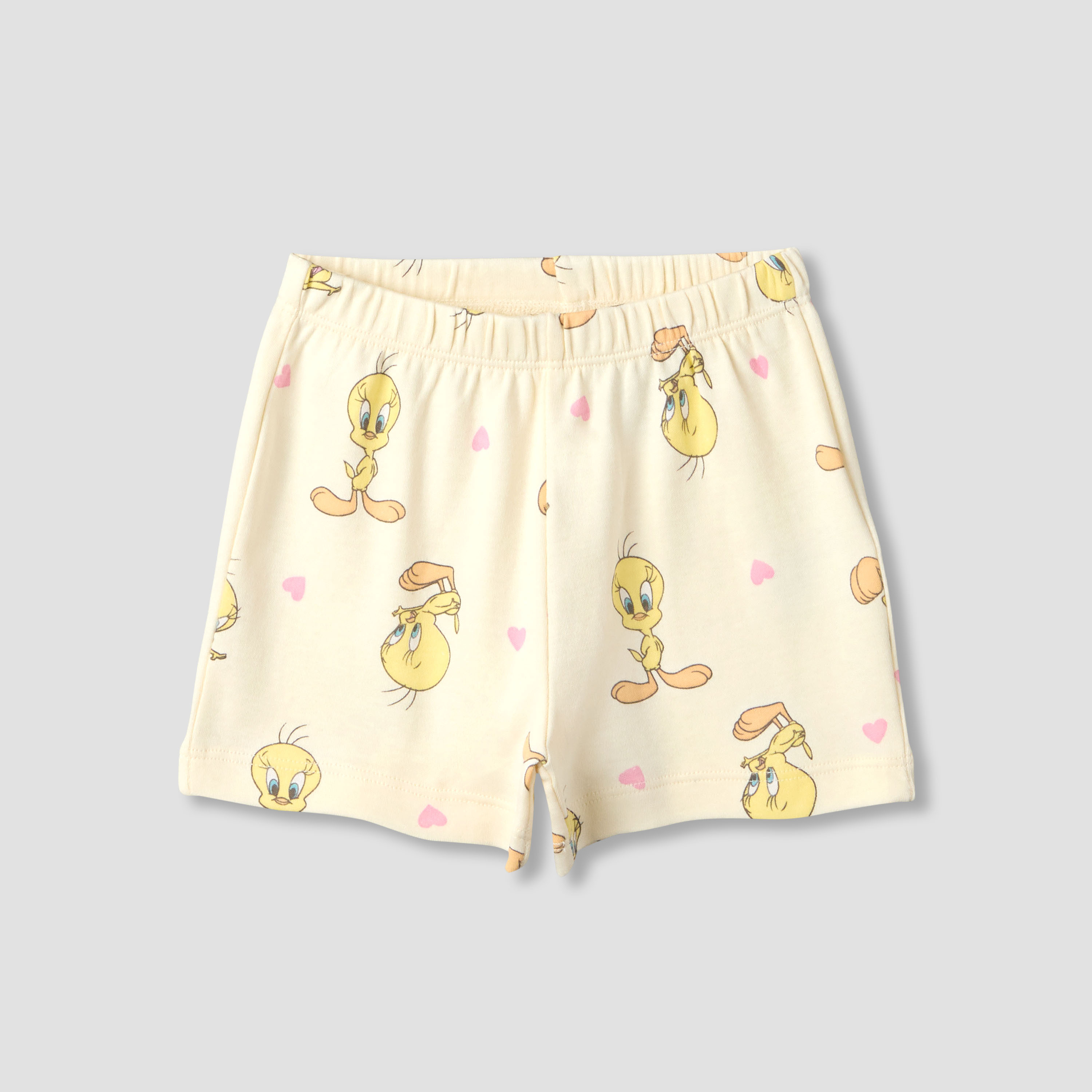 Warner Bros Round Neck Short Sleeve T-shirt and Shorts Set with Tweety Print-baby-girls-clothing-setsandcoords-image-4