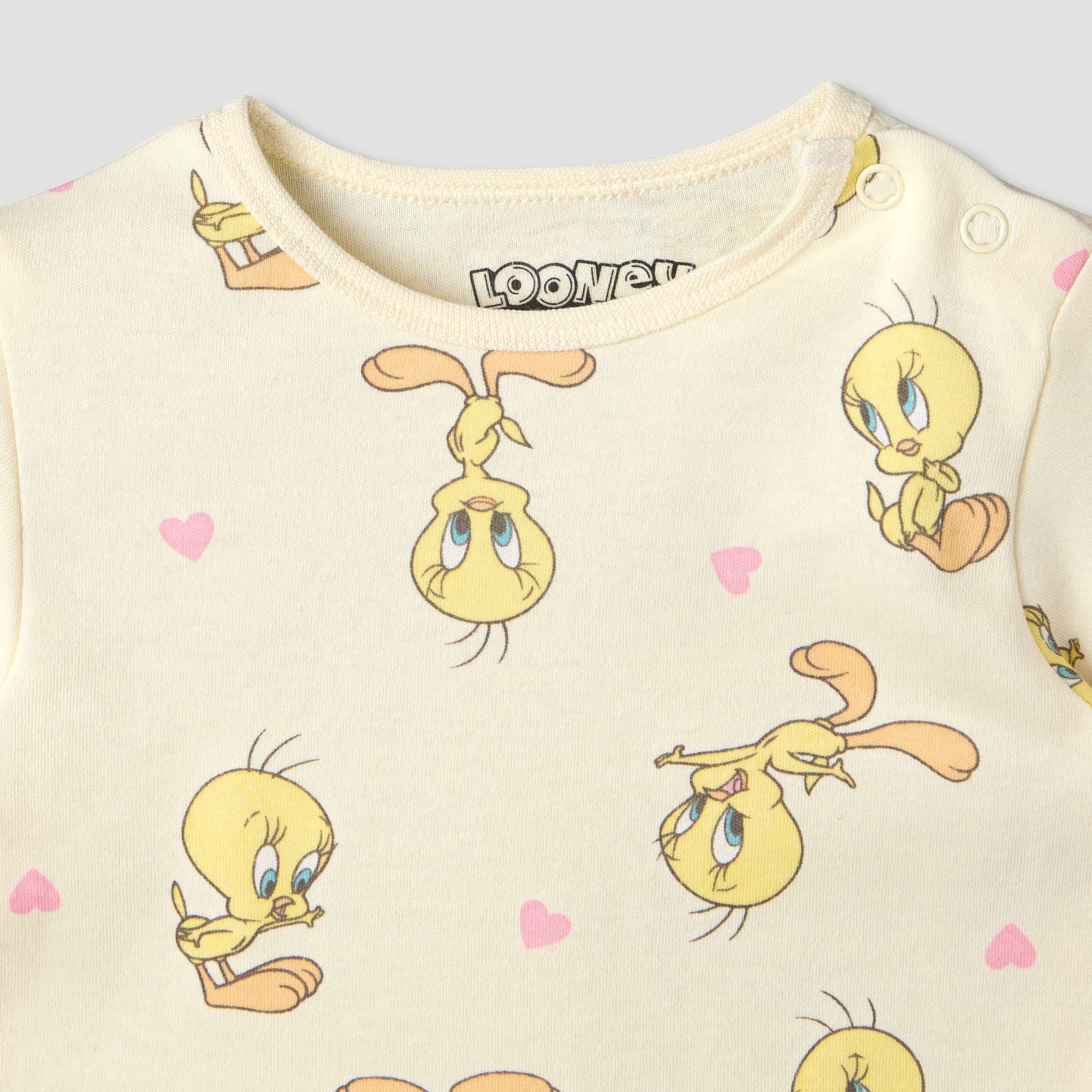 Warner Bros Round Neck Short Sleeve T-shirt and Shorts Set with Tweety Print-baby-girls-clothing-setsandcoords-image-5