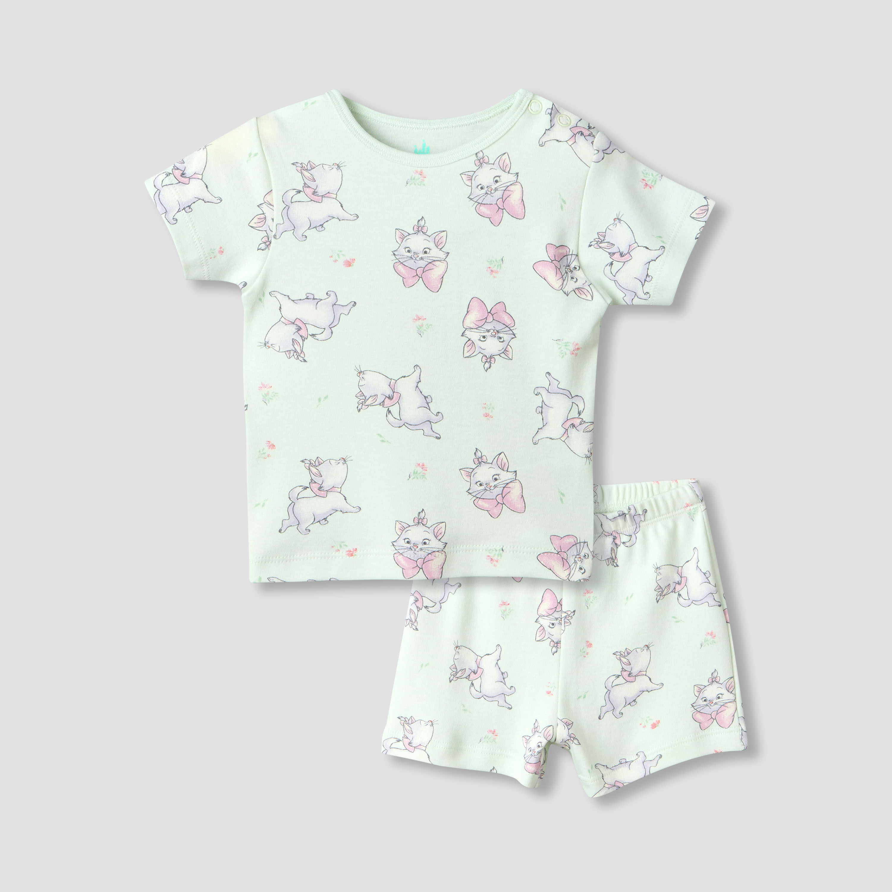 Disney Round Neck Short Sleeve T-shirt and Shorts Set with Marie Print-baby-girls-clothing-setsandcoords-image-2