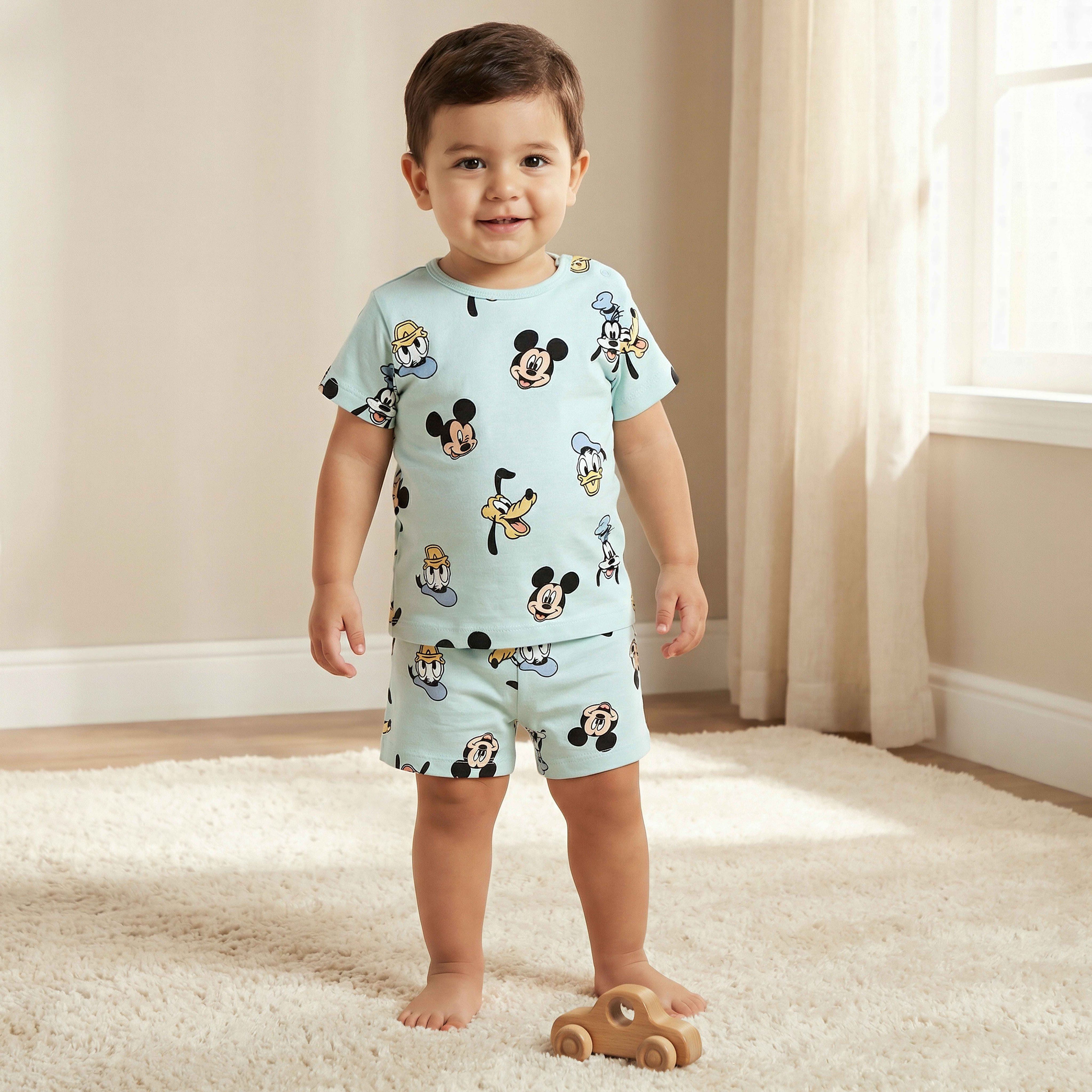 Disney Cotton Round Neck Short Sleeves T-shirt and Shorts Set with Mickey Mouse and Friends Print-baby-boys-clothing-setsandcoords-image-1