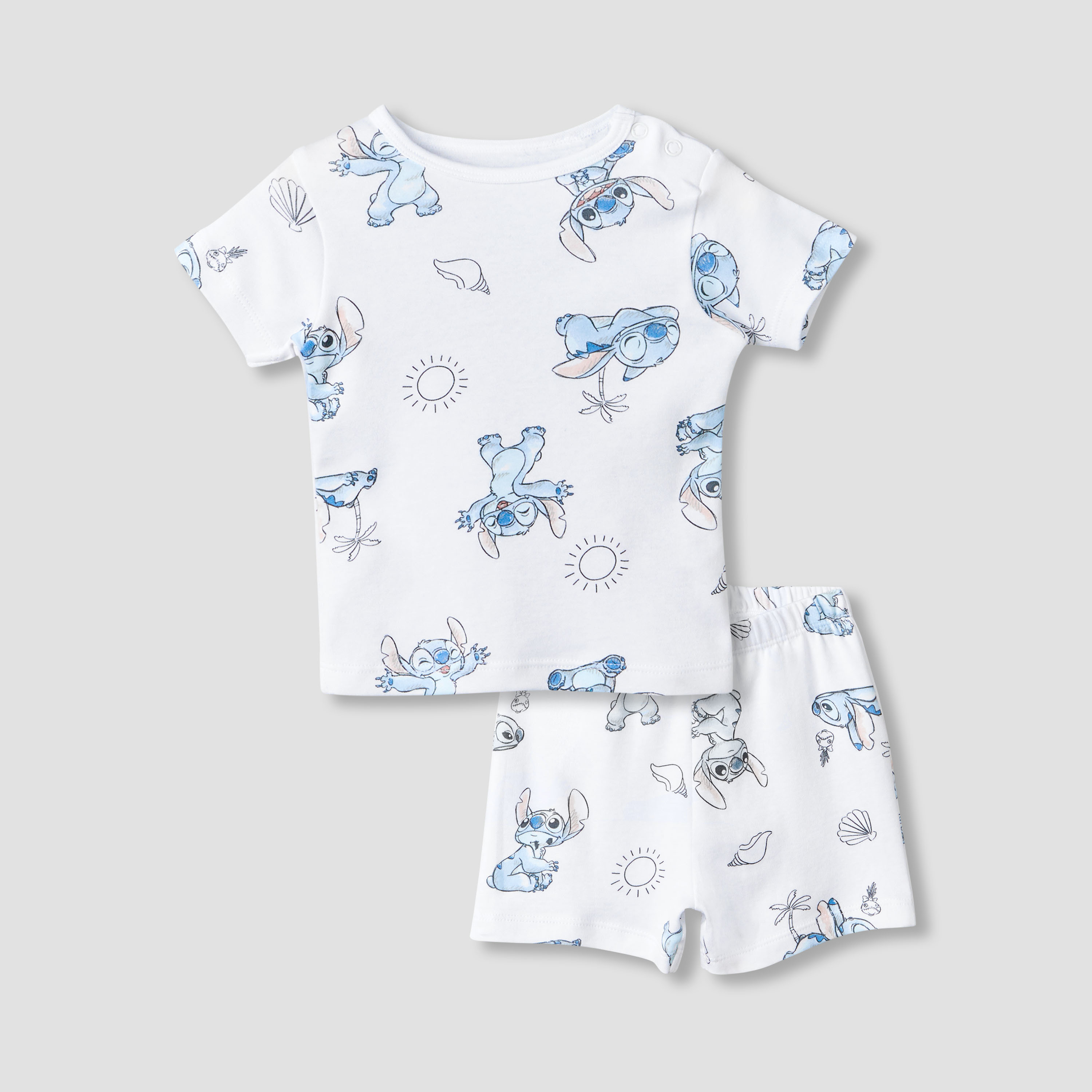 Disney Crew Neck Short Sleeves T-shirt and Shorts Set with Stitch Print-baby-boys-clothing-setsandcoords-image-2
