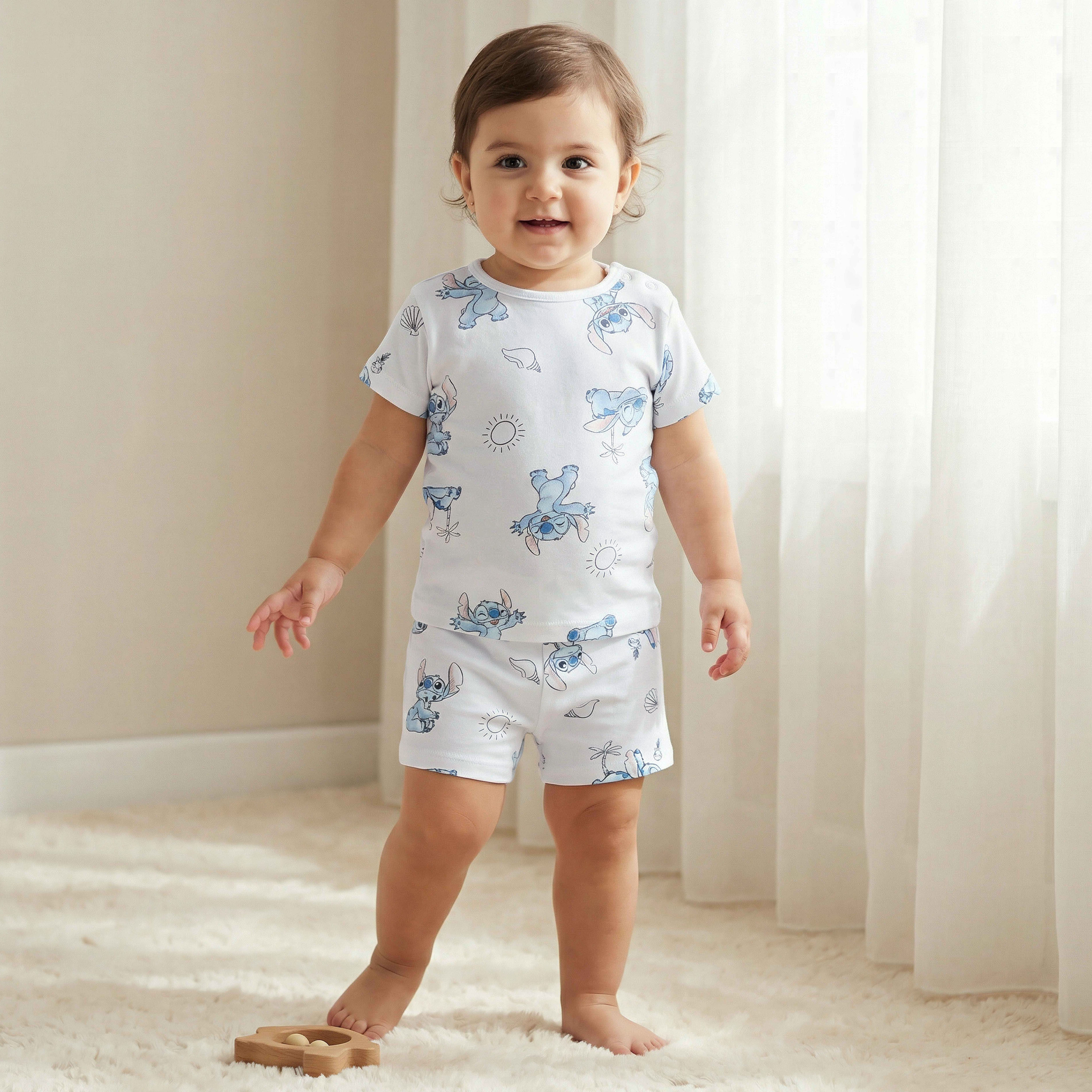 Disney Crew Neck Short Sleeves T-shirt and Shorts Set with Stitch Print-baby-boys-clothing-setsandcoords-image-1