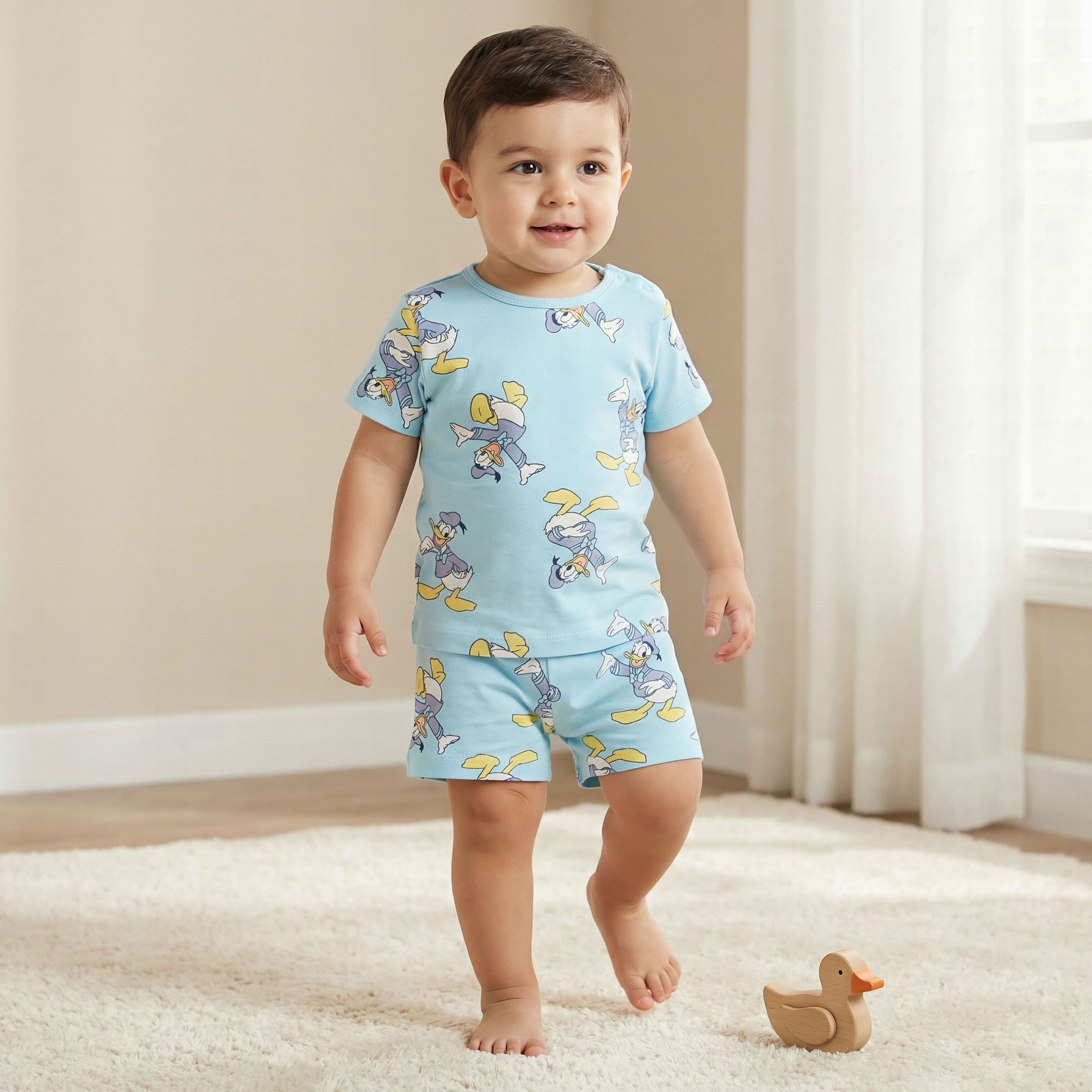 Disney Round Neck Short Sleeves T-shirt and Shorts Set with Donald Duck Print-baby-boys-clothing-setsandcoords-image-1